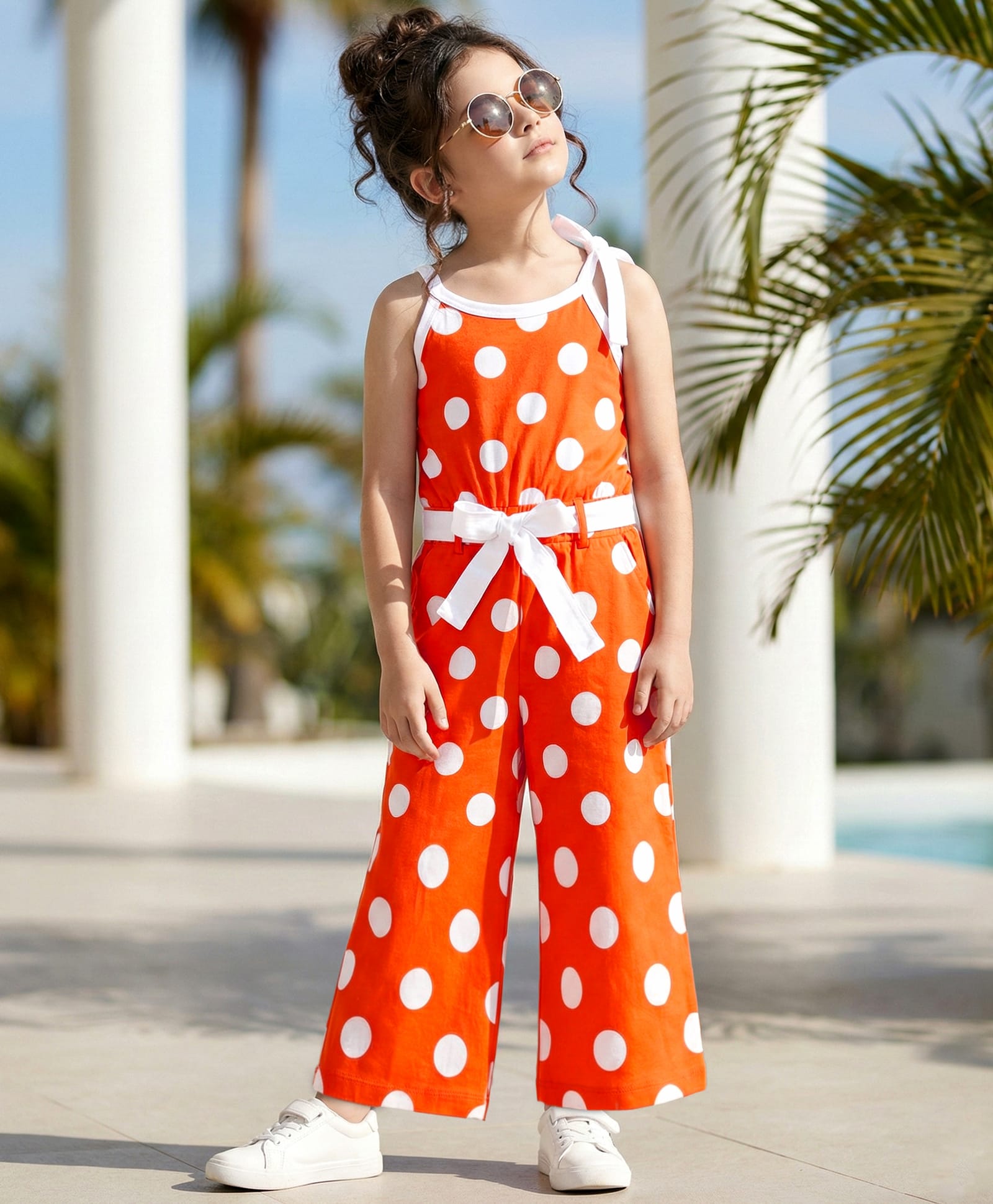 OLLINGTON ST. Cotton Knit Sleeveless Polka Dots Printed Jumpsuit - Orange-image-32