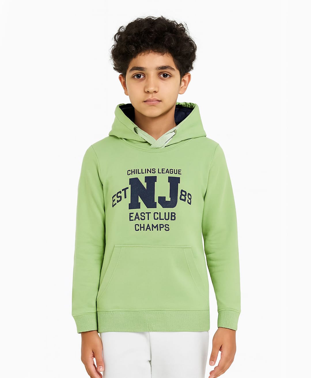 CHILINS Cotton Knit Full Sleeves Alphabet Printed Pre Winter Hooded Sweatshirt - Green-image-49