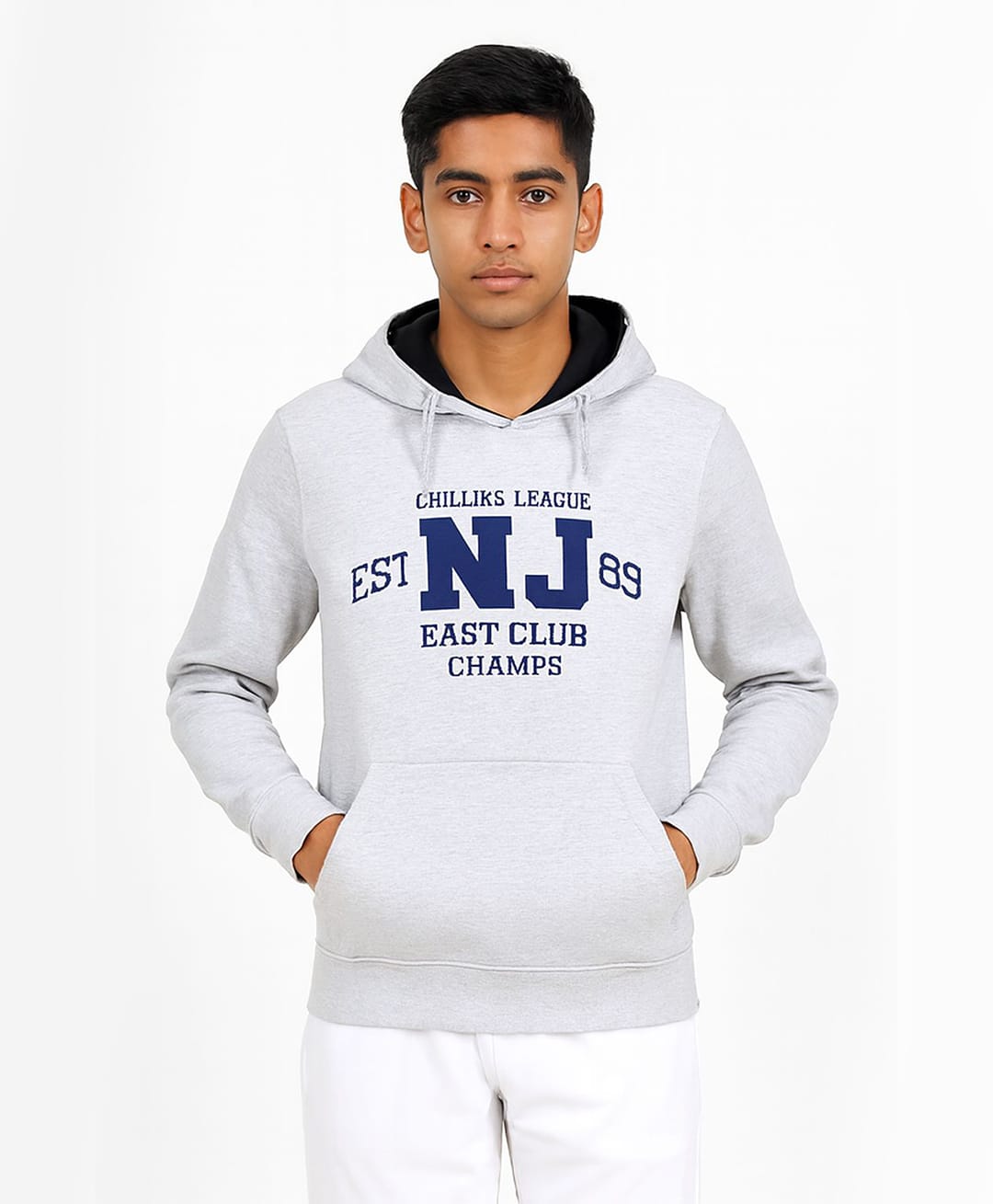 CHILINS Cotton Knit Full Sleeves Alphabet Printed Pre Winter Hooded Sweatshirt - Grey-picture-20