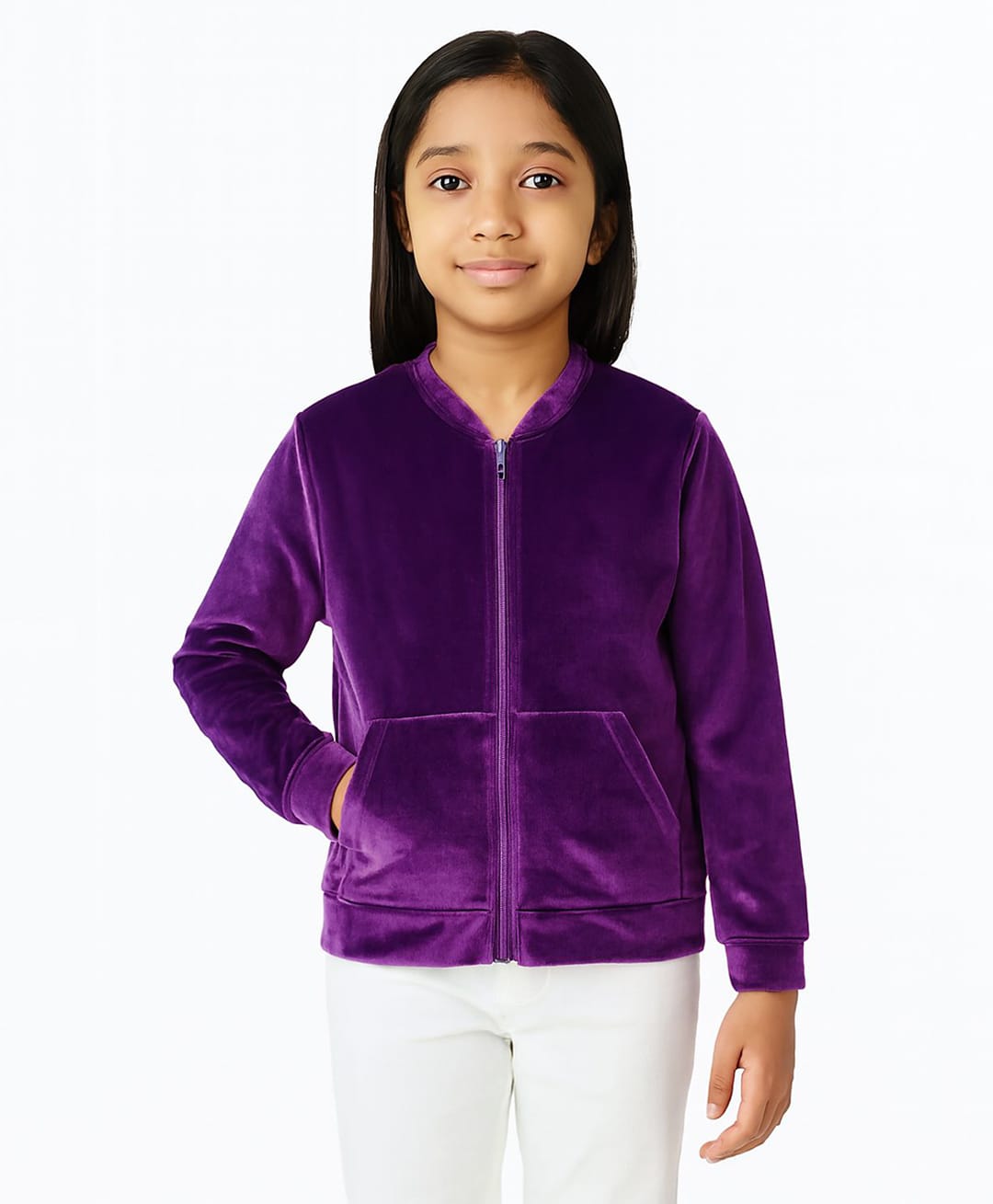 CHILINS Cotton Knit Full Sleeves Solid Pre Winter Hooded Sweatjacket - Purple-picture-26