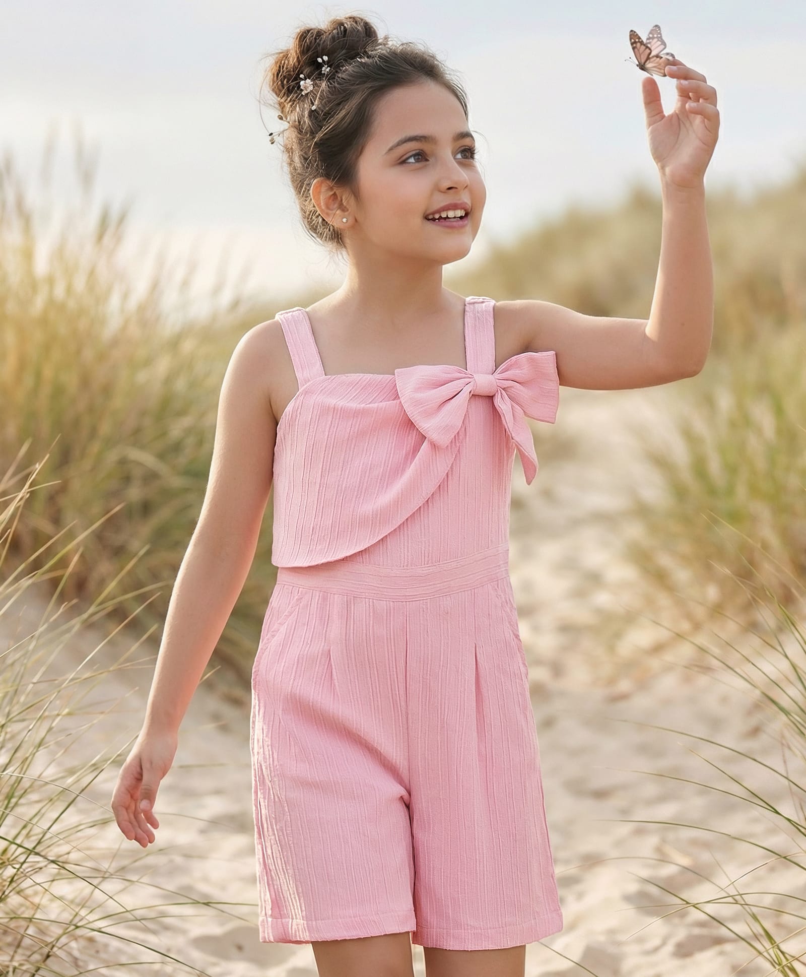 Arias Knit Sleeveless Solid Jumpsuit with Bow Applique - Pink-image-19