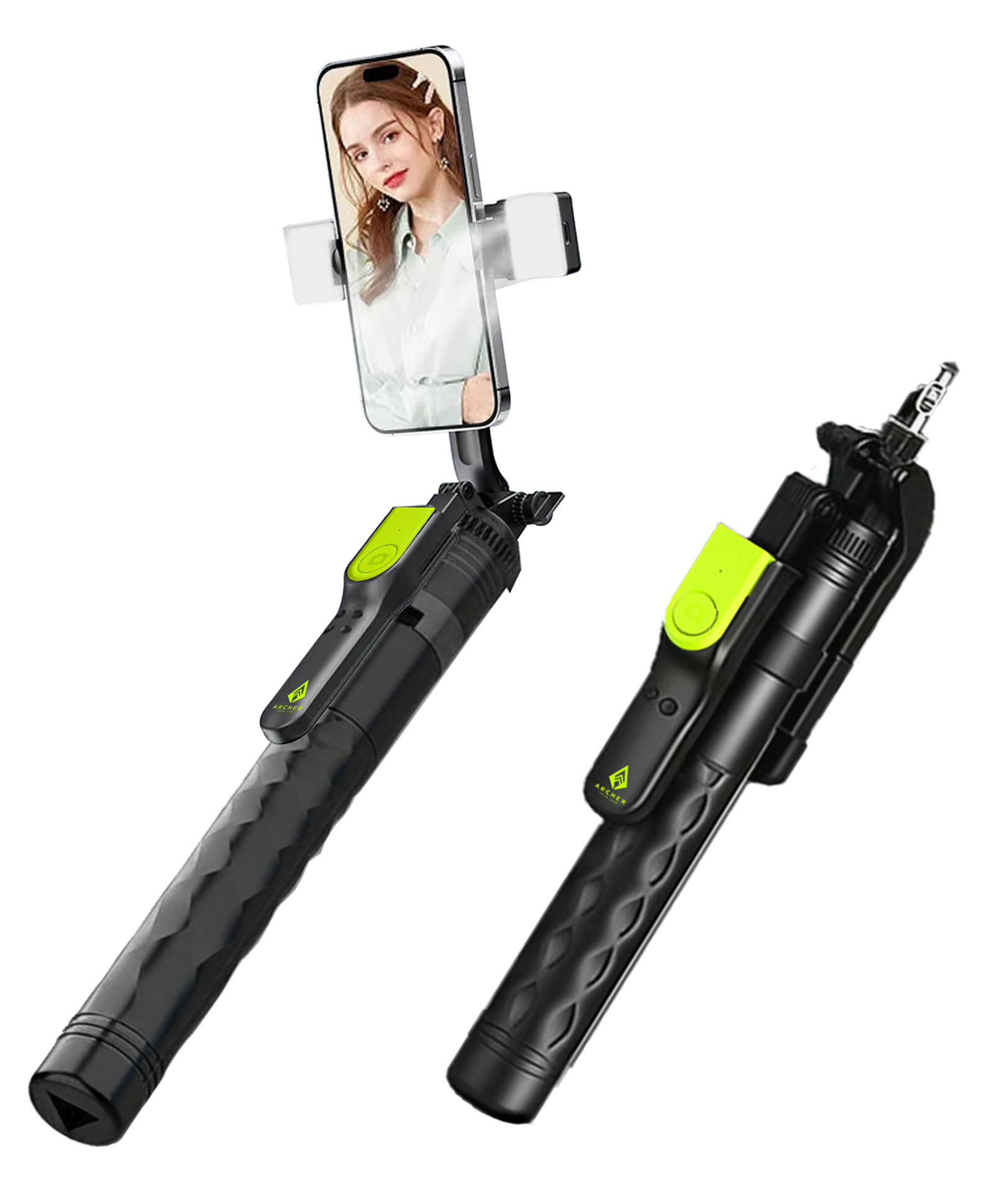 Archer Tech Lab Multifunctional Selfie Stick Tripod with Detachable Bluetooth Remote, 6-Mode Fill Light, 360° Rotating Head, Aluminum Alloy Pole, Anti-Slip Base for iPhone & Android Vlogging, Black-image-3
