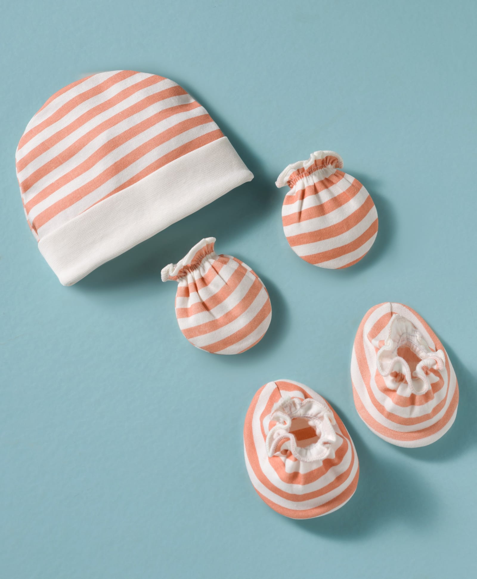 Ben Benny Interlock Knit Striped Cap Mitten & Booties Set Peach - Diameter 11 cm-image-32