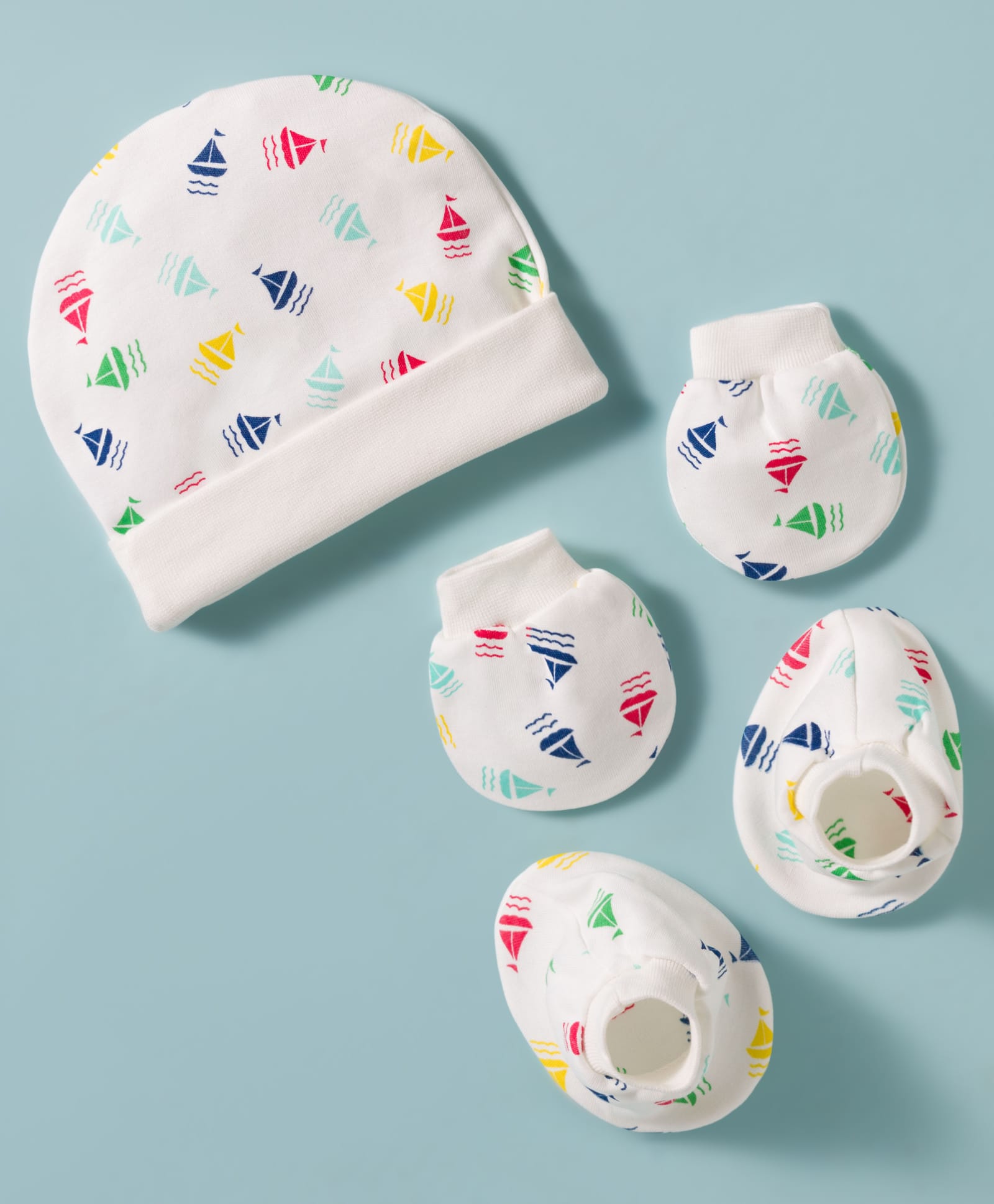 Ben Benny Interlock Knit Cap Mitten & Booties Set with Boat Print White -Diameter 10 cm-image-39