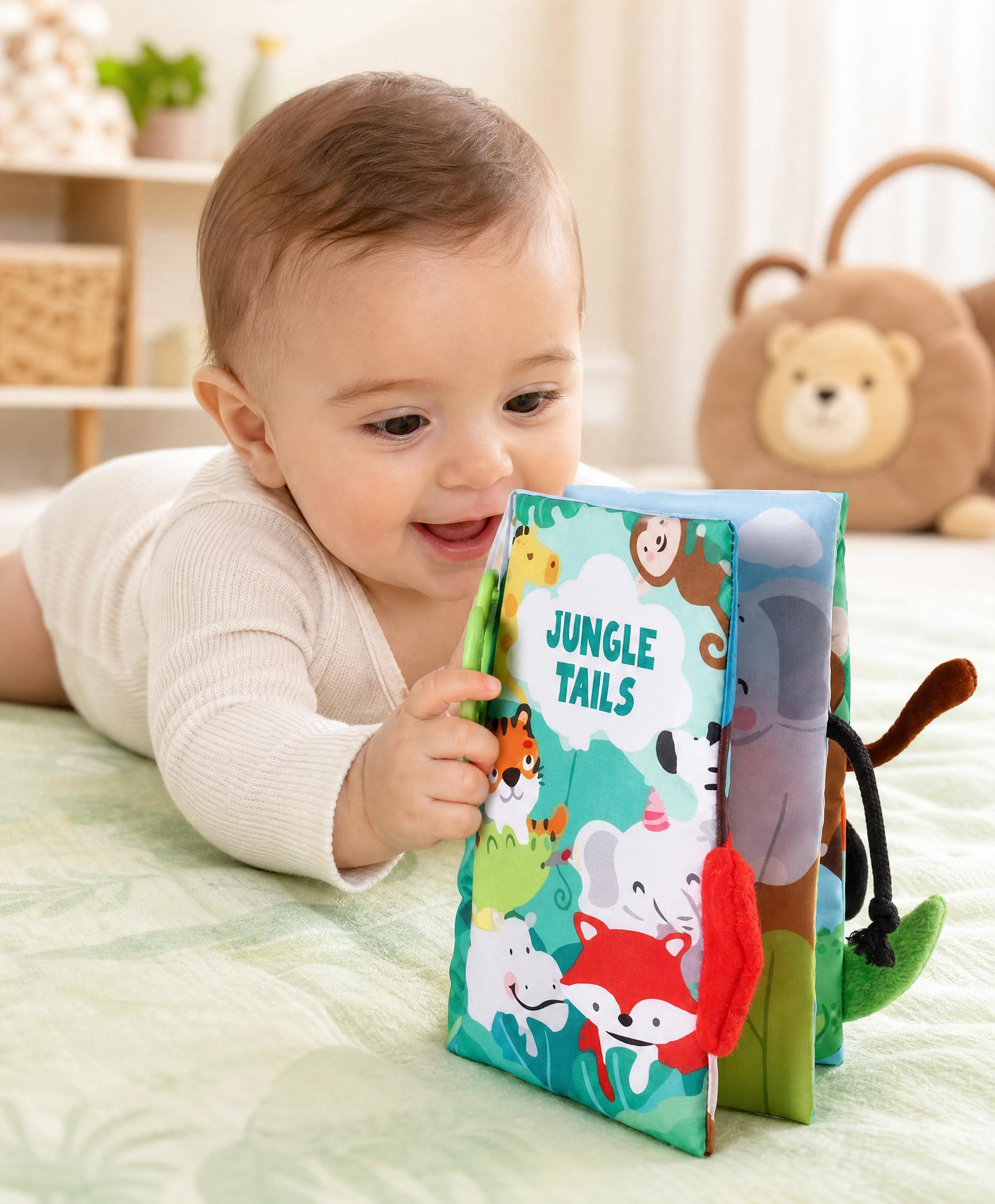 Play Nation Jungle Tails Sensory Cloth Book for Babies| Soft Crinkle Learning Book with Animal Tails| Baby Safe & Washable| Early Development Toy for 03 Years| Ideal Gift for Boys & Girls-image-43