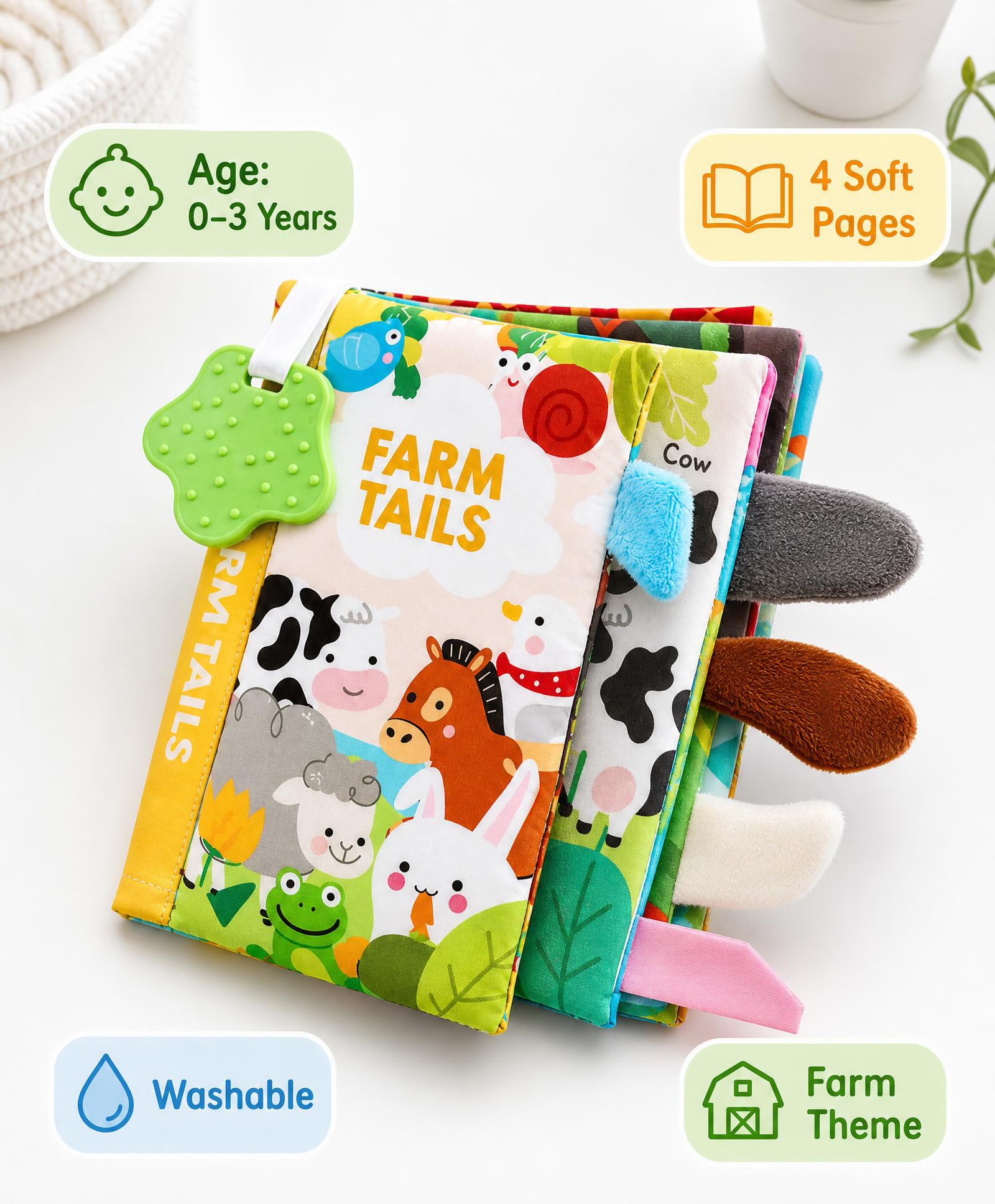 Play Nation Farm Tails Sensory Cloth Book for Babies| Soft Crinkle Learning Book with Animal Tails| Baby Safe & Washable| Early Development Toy for 03 Years| Ideal Gift for Boys & Girls-picture-35