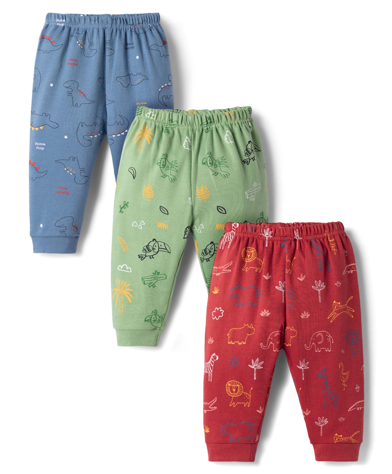 Zero Knitted Full Length Lounge Pants with Animal Prints Pack of 3 - Red Green & Blue-image-30