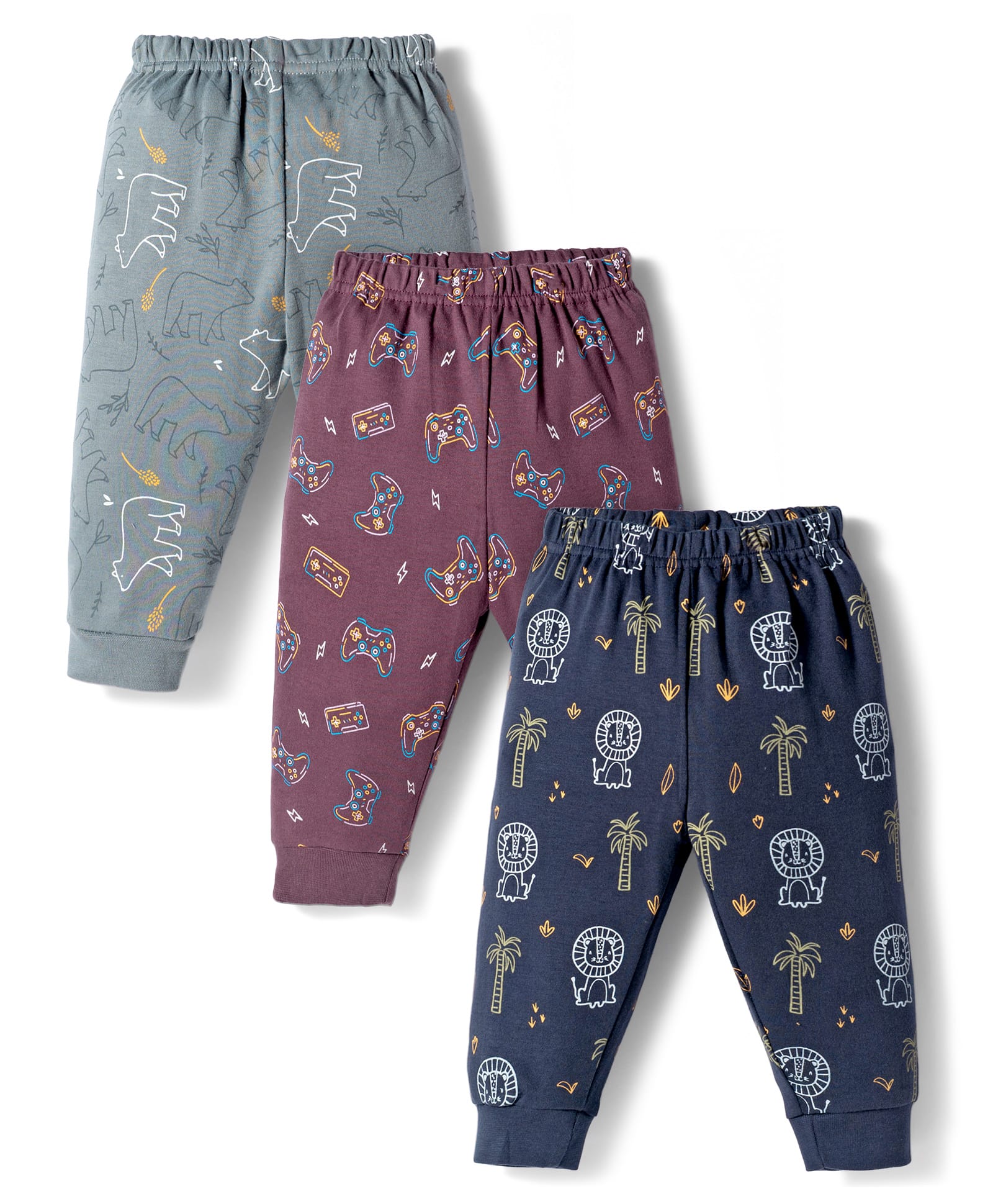 Zero Knitted Full Length Animal Printed Lounge Pants Pack Of 3 - Multicolour-image-49