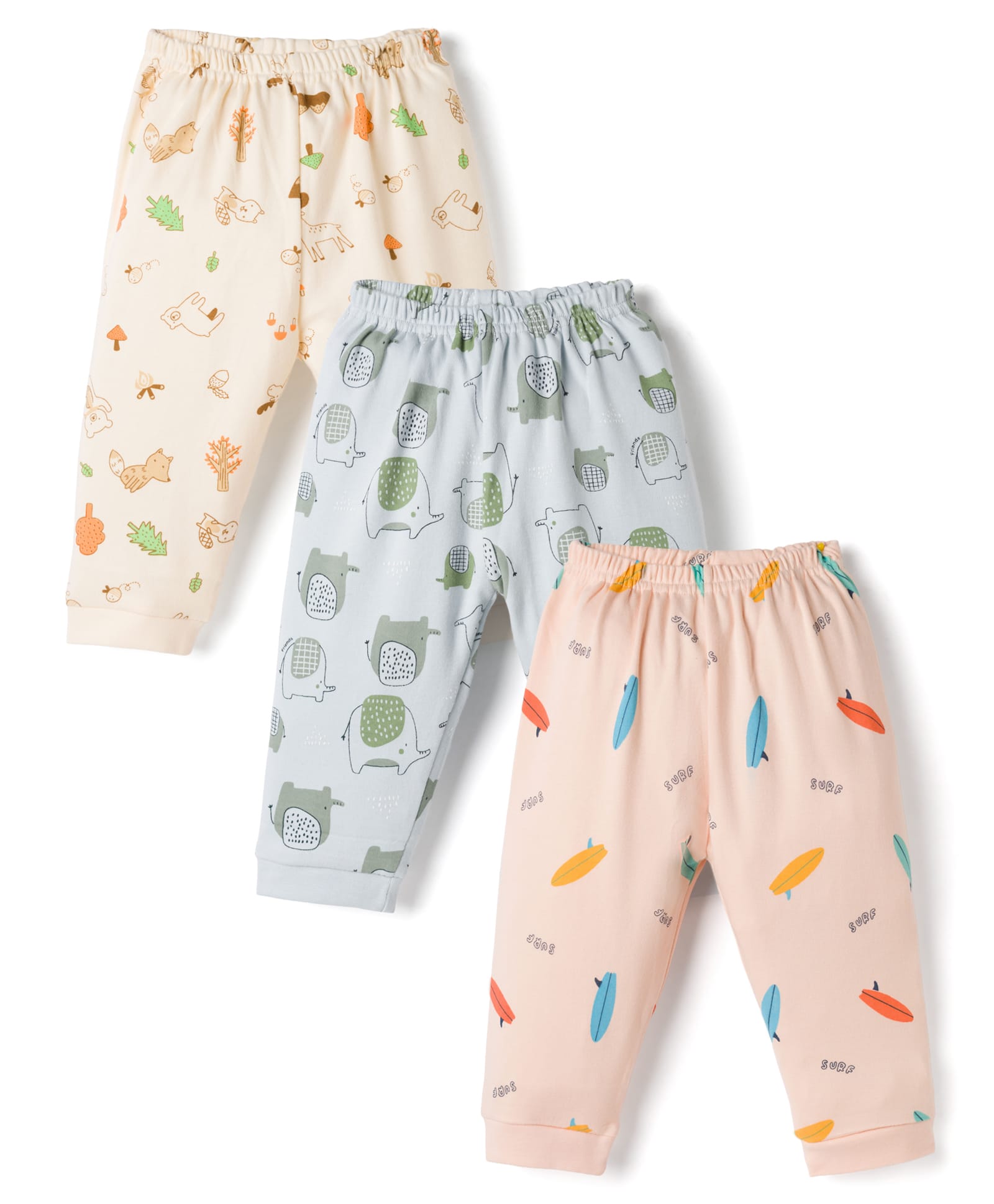 Zero Knitted Full Length Animal & Beach Theme Printed Lounge Pants Pack Of 3 - Multicolour-image-46