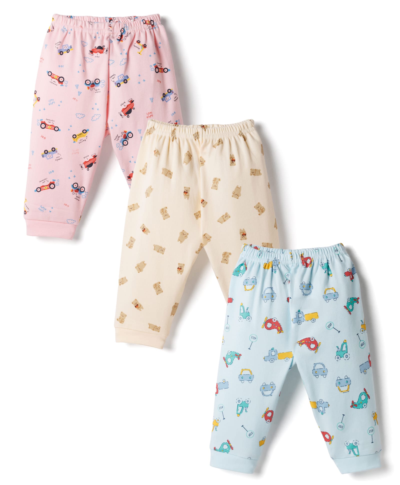 Zero Knit Full Length Car & Teddy Bear Printed Lounge Pants Pack of 3 - Multicolor-picture-18