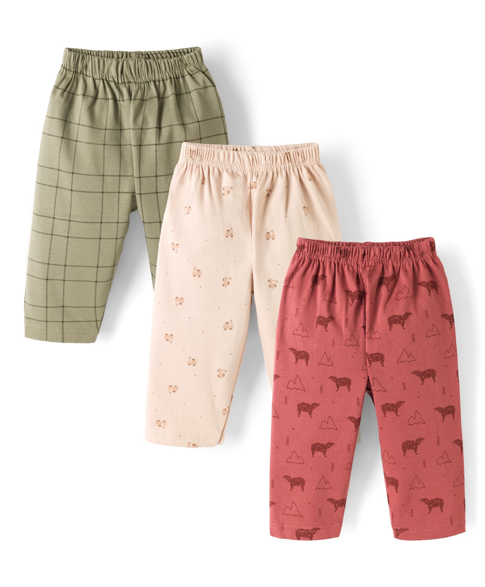 Zero Knitted Full Length Leggings with Animal & Vehicle Prints Pack of 3 - Olive Rust Orange & Beige-image-30