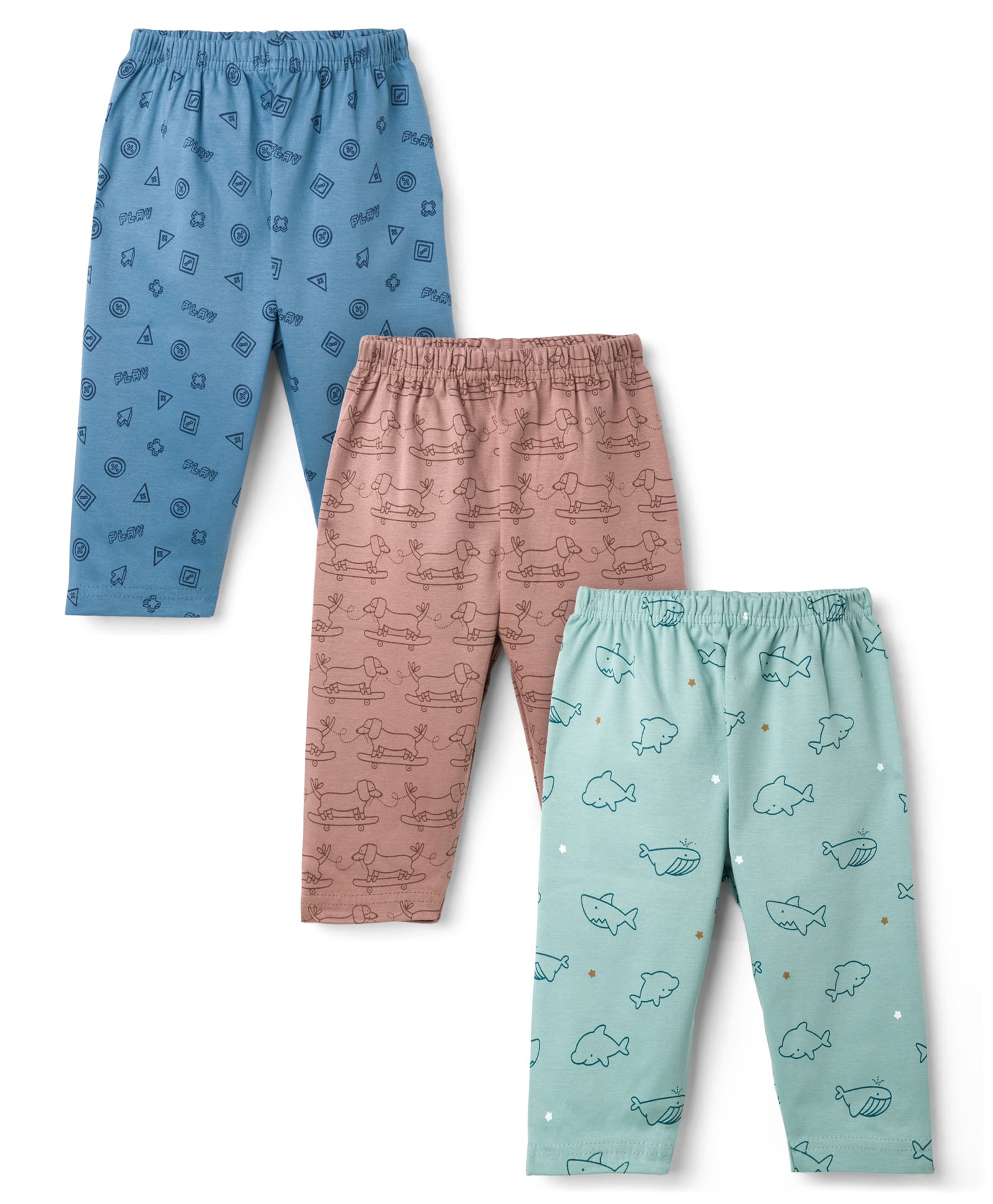 Zero Knitted Full Length Animal & Sea Life Printed Leggings Pack Of 3 - Blue Turquoise & Light Brown-image-38