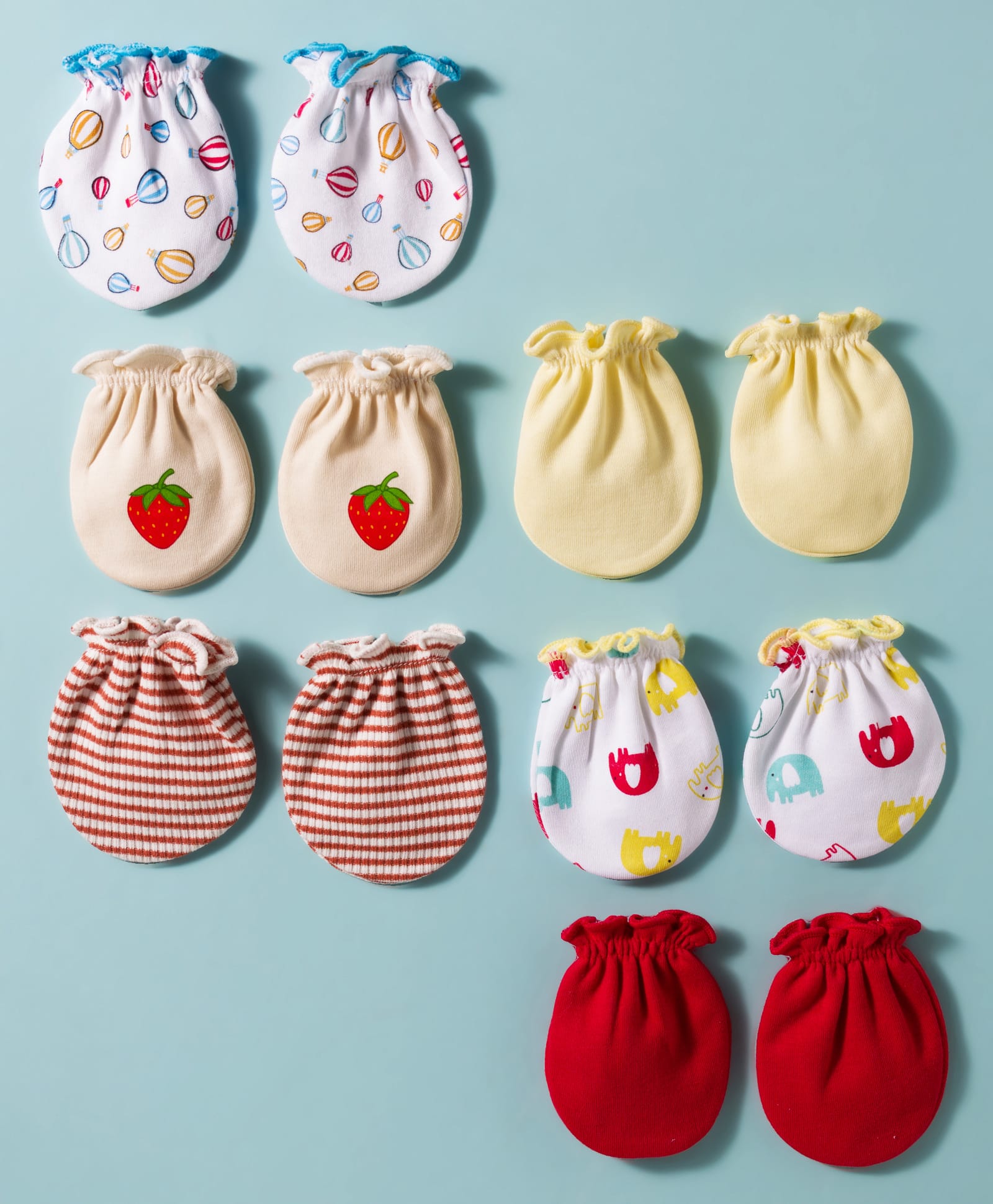 Ben Benny Interlock Knit Mittens with Solid Striped & Animal Print Pack of 6 - White & Red-image-47