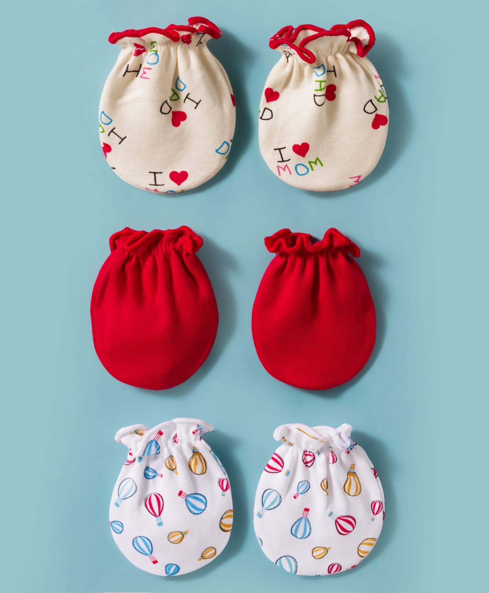 Ben Benny Interlock Knit Mittens with Solid Hot Air Balloon & Text Print Pack of 3 - White & Red-image-43