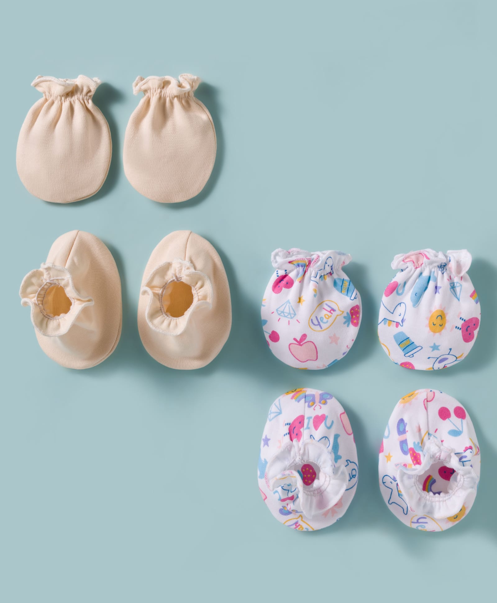 Ben Benny Interlock Knit Solid & Tropical Theme Printed Mittens & Booties Set Pack Of 2 - Multicolour-picture-26