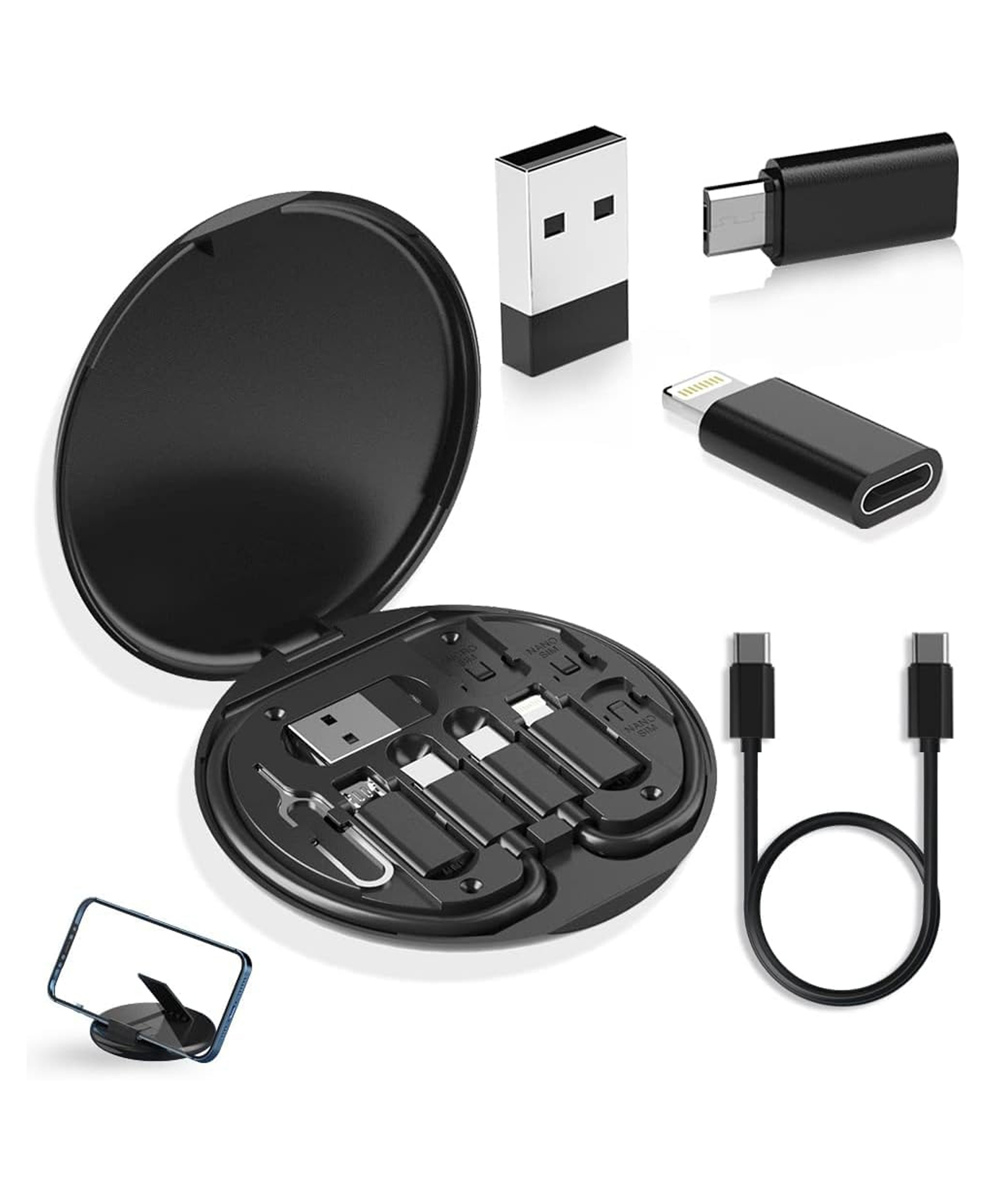 Olivlife Data cable set, Type C, Lightening and Micro USB Port Inbuilt Mobile Stand Compatible with iPhone, iPad, Samsung, RealMe & All Other Android Phones-image-3