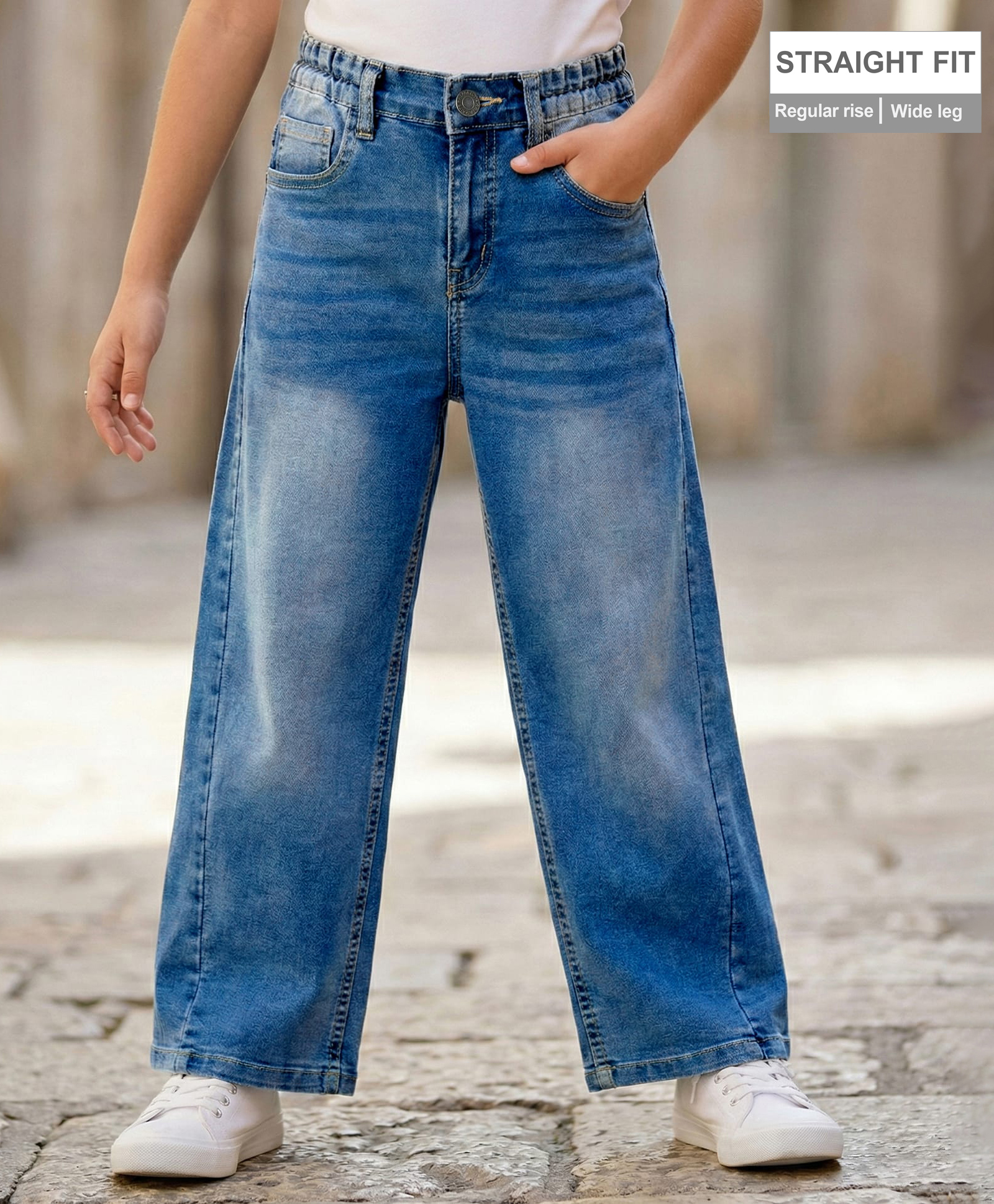 arias by lara dutta Arias Cotton Woven Full Washed Denim Wide Leg Jeans - Blue-picture-18