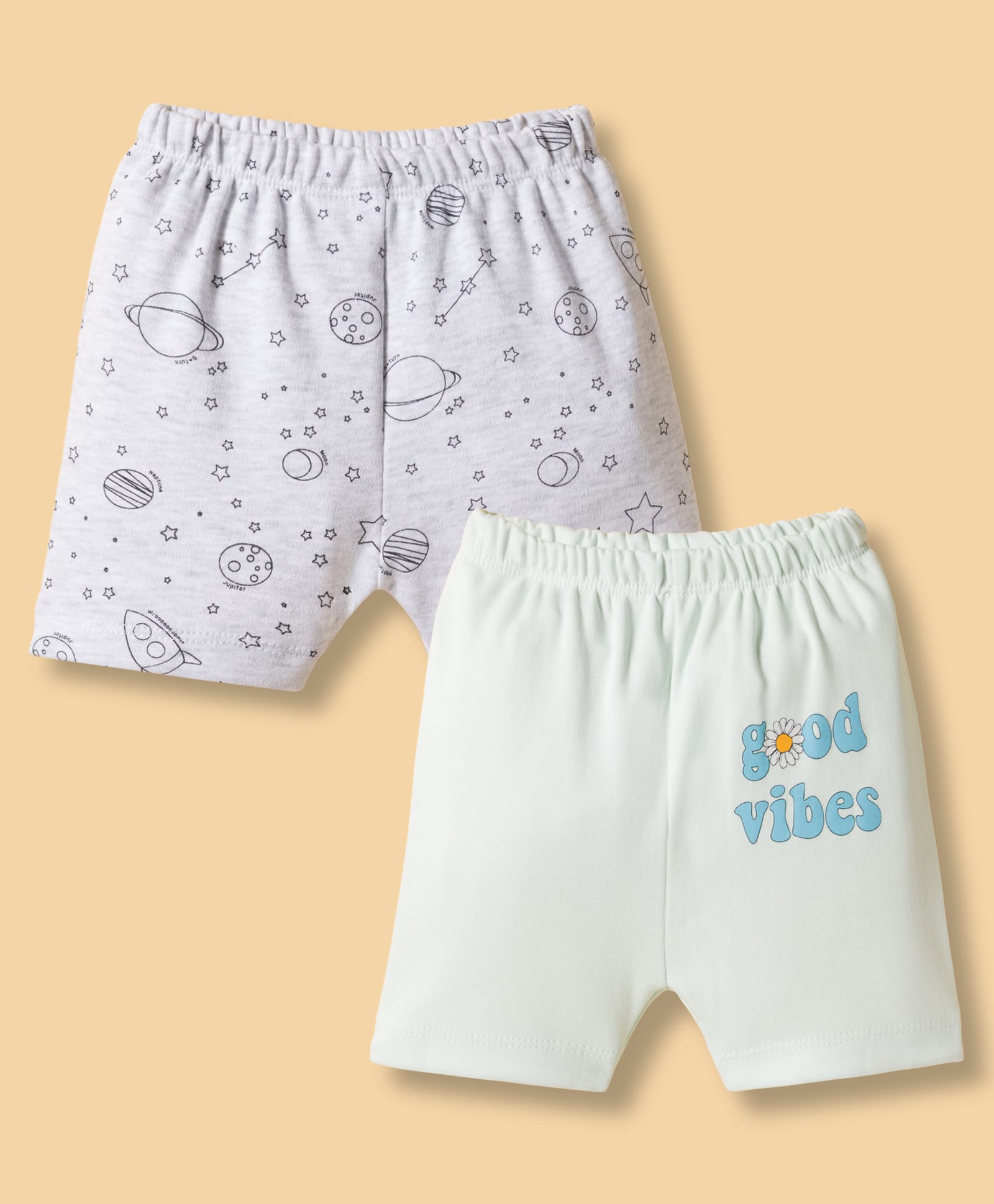 Ben Benny Interlock Knit Knee Length Shorts with Good Vibes Print Pack of 2 - Multicolor-image-1