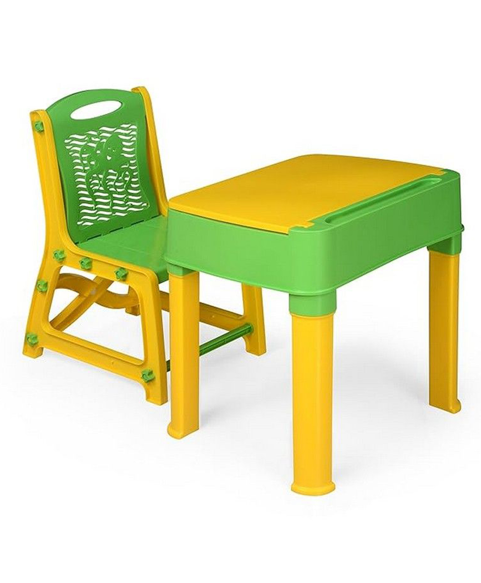 Rasvesh Kids Functional Desk Chair Set 3-12years Boys Girls/Kids Study Table with Bookholder - Yellow & Green