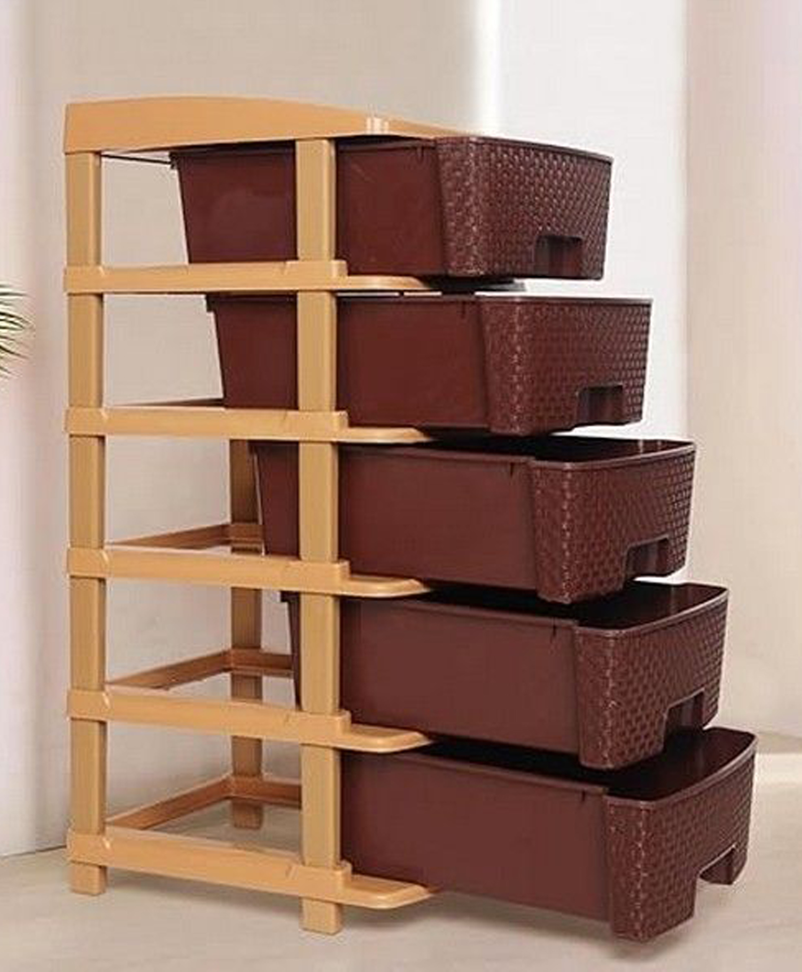 Rasvesh High Density Plastic Movable Storage Cabinet for Kids & Adults, Multipurpose Organizer, Brown , 5 Layer-image-32
