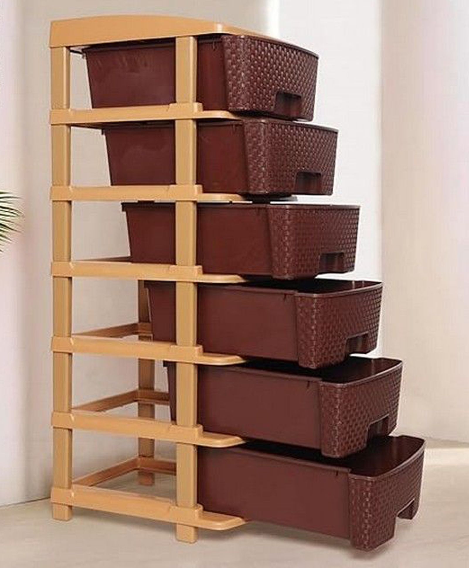 Rasvesh High Density Plastic Movable Storage Cabinet for Kids & Adults, Multipurpose Organizer, Brown , 6 Layer-image-33
