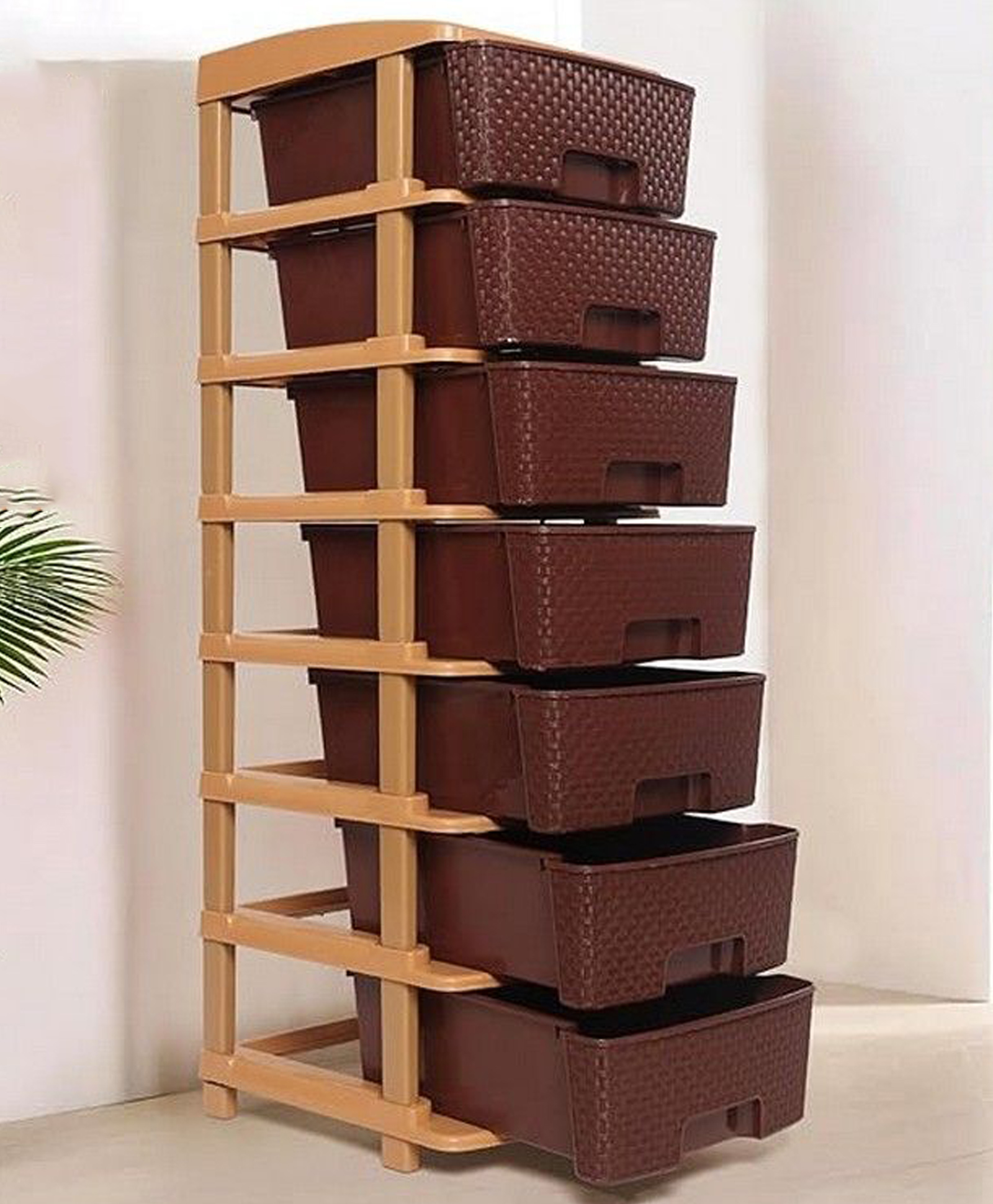 Rasvesh High Density Plastic Movable Storage Cabinet for Kids & Adults, Multipurpose Organizer, Brown , 7 Layer-picture-6