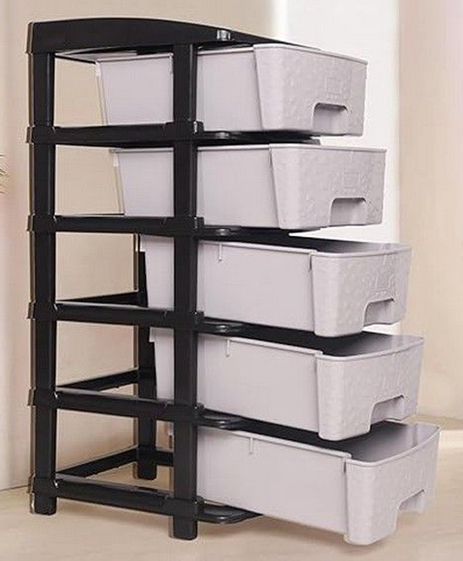 Rasvesh High Density Plastic Movable Storage Cabinet for Kids & Adults with Multipurpose and Versatile Organizer Ideal for Kids - 5 LAYER-Grey & Black-image-29