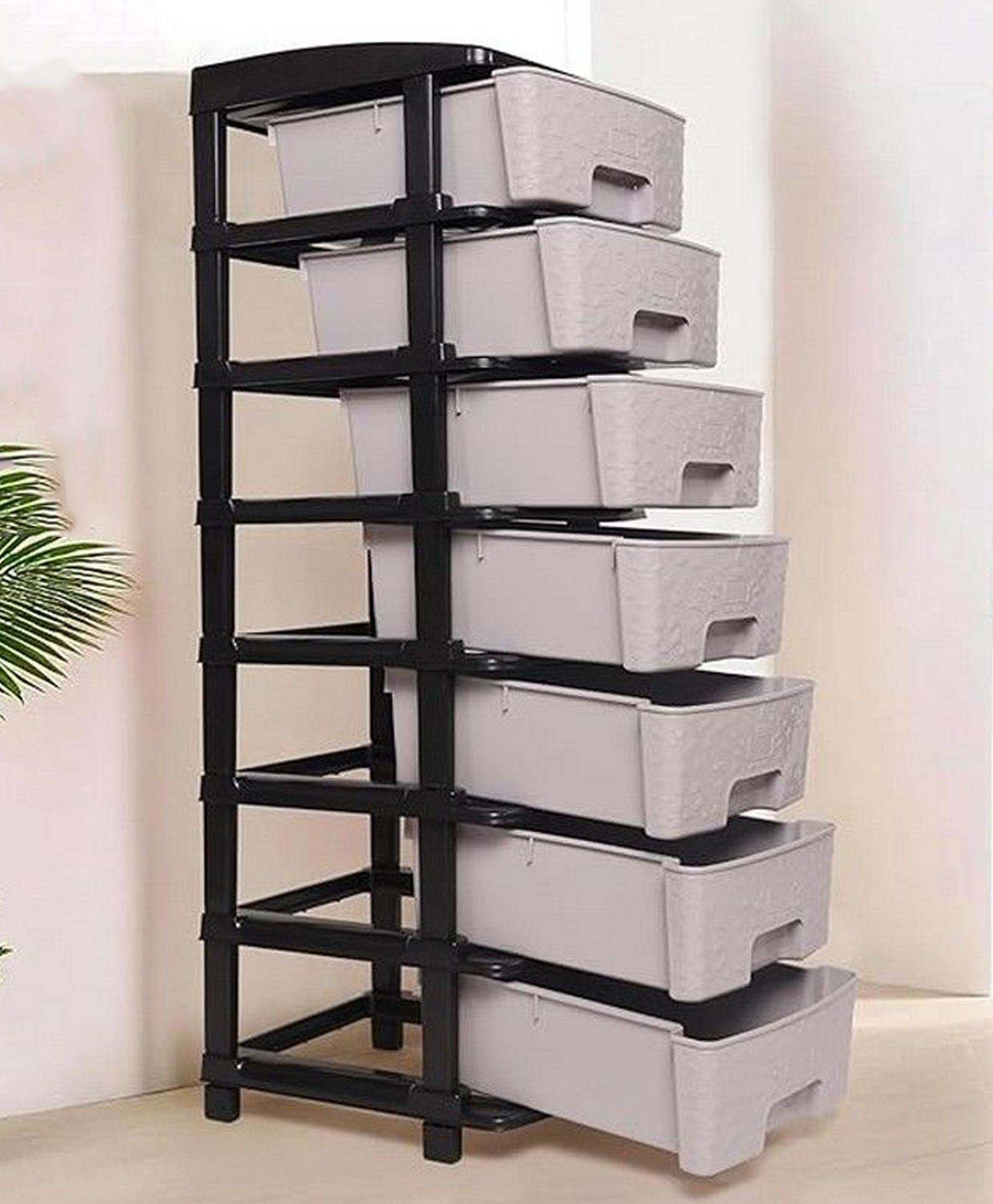 Rasvesh High Density Plastic Movable Storage Cabinet for Kids & Adults with Multipurpose and Versatile Organizer Ideal for Kids - 7 LAYER-Grey & Black-picture-21