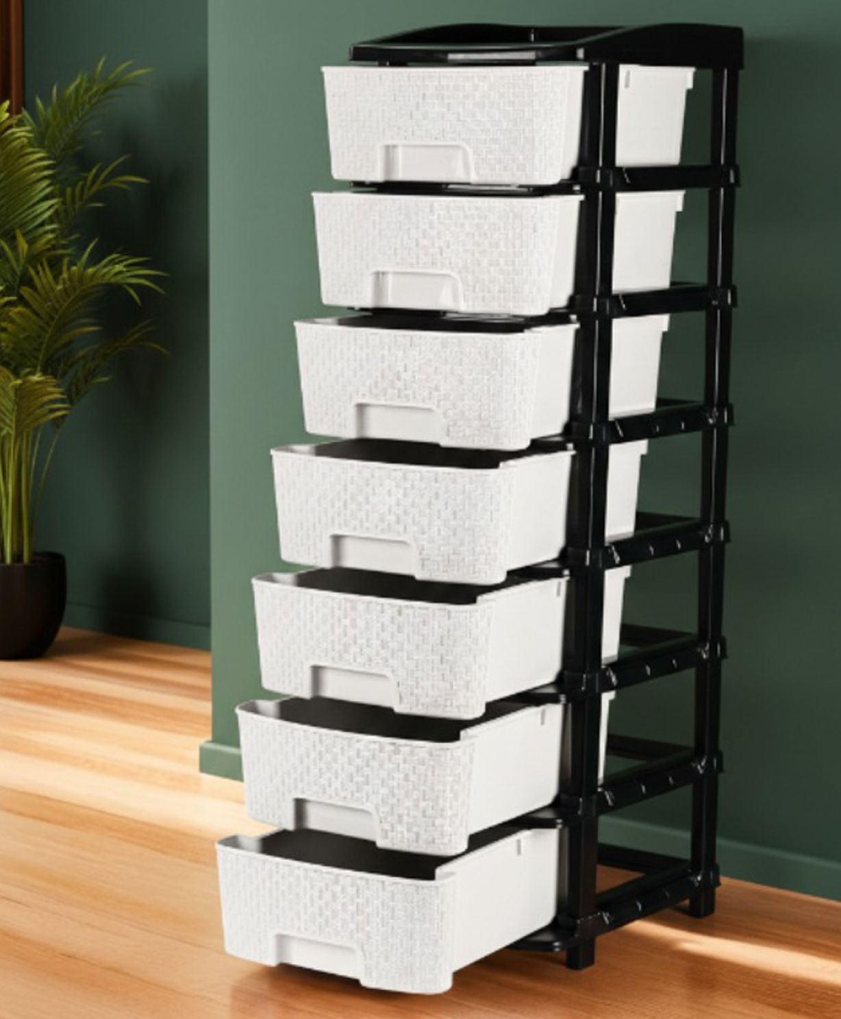 Rasvesh High Density Plastic Movable Storage Drawer Cabinet with Multipurpose and Versatile Organizer for Kids & Adults 7 LAYER, BLACK & WHITE-picture-25