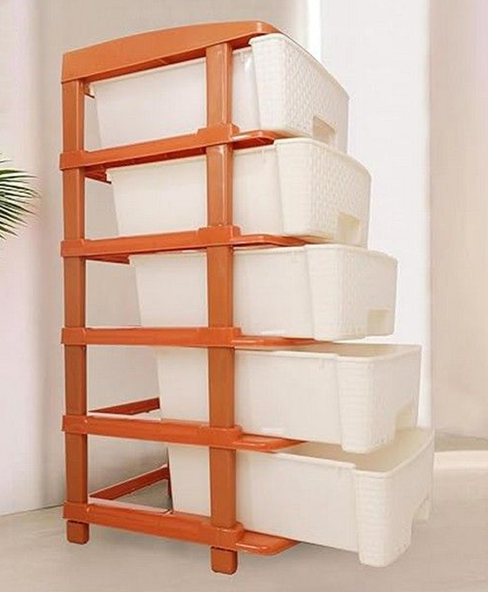 Rasvesh High Density Plastic Movable Storage Cabinet with Multipurpose and Versatile Organizer for Kids & Adults 5 LAYER, Gold & White-image-25