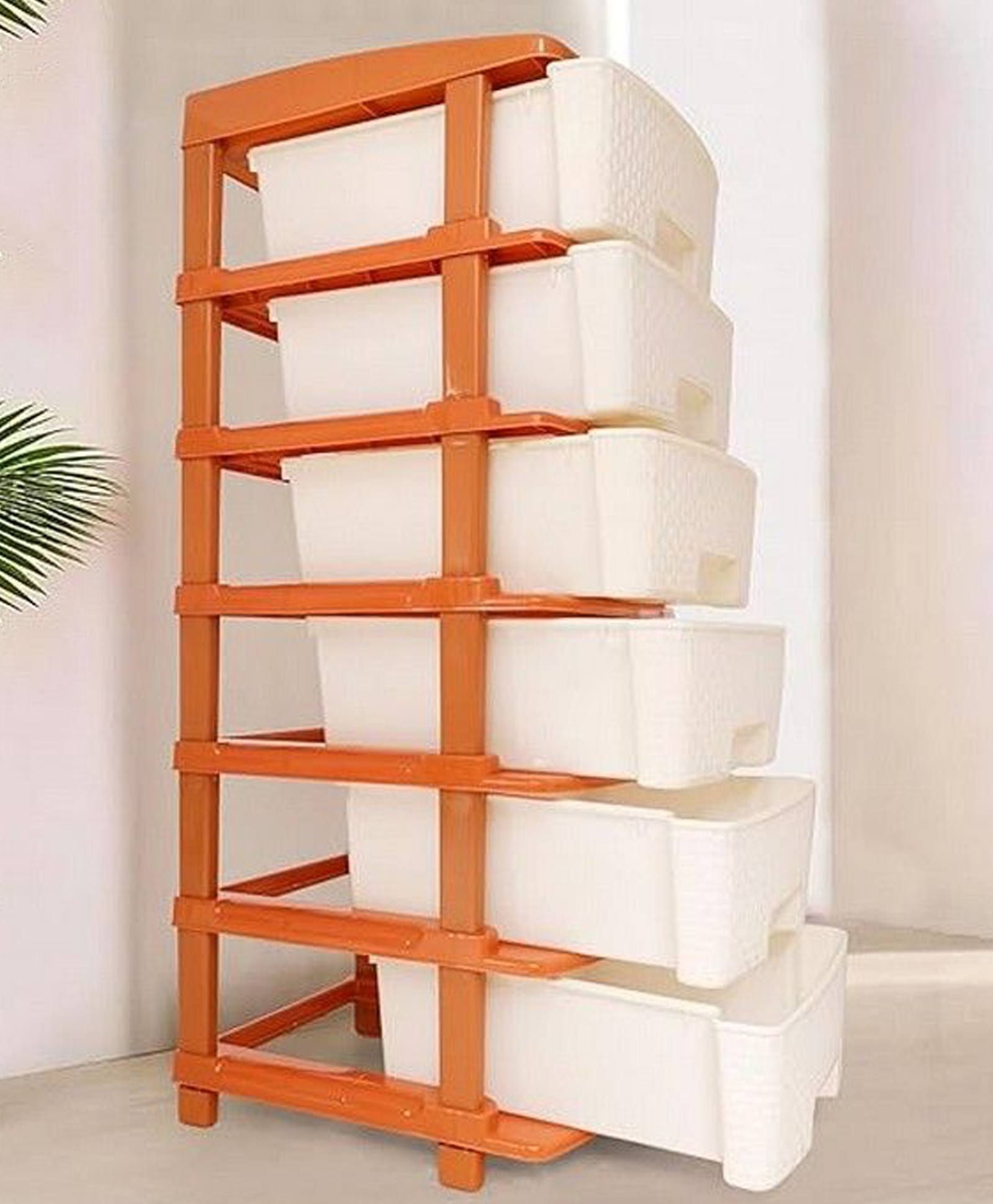 Rasvesh High Density Plastic Movable Storage Cabinet with Multipurpose and Versatile Organizer for Kids & Adults 6 LAYER, Gold & White-image-24