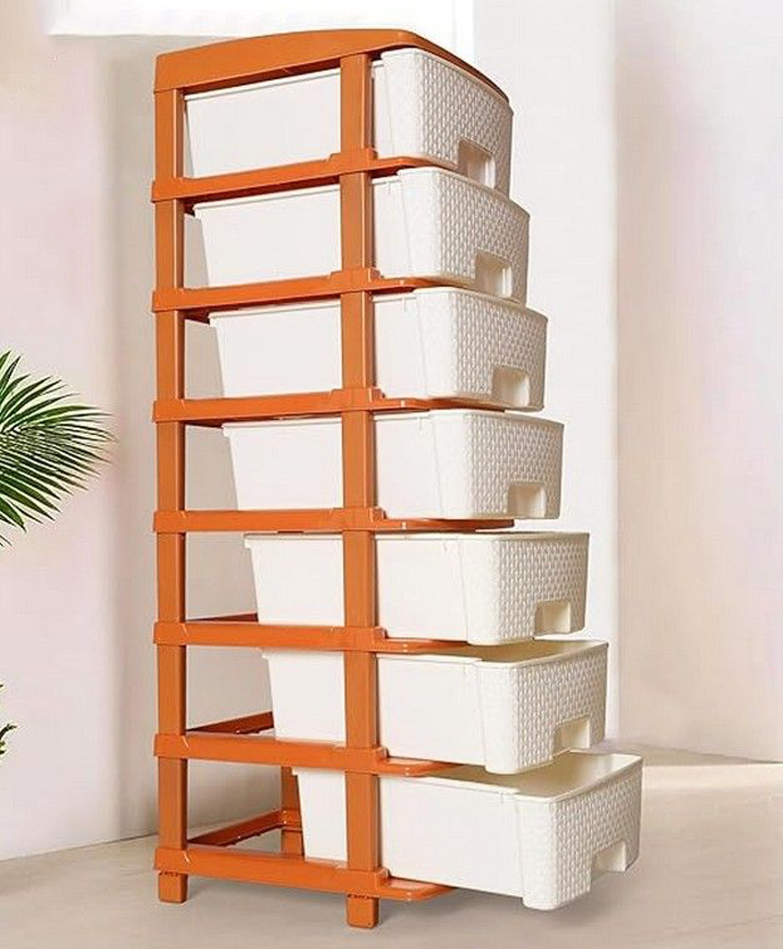 Rasvesh High Density Plastic Movable Storage Cabinet with Multipurpose and Versatile Organizer for Kids & Adults 7 LAYER, Gold & White-image-23