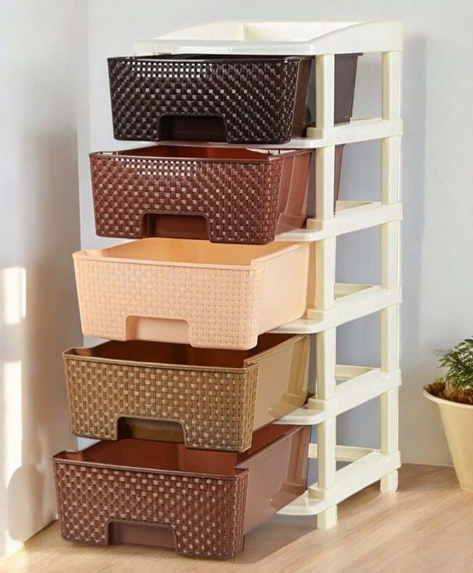 Rasvesh High Density Plastic Movable Storage Cabinet for Kids & Adults with Multipurpose and Versatile Organizer 5 LAYER, Coffee & Chocolate-image-25
