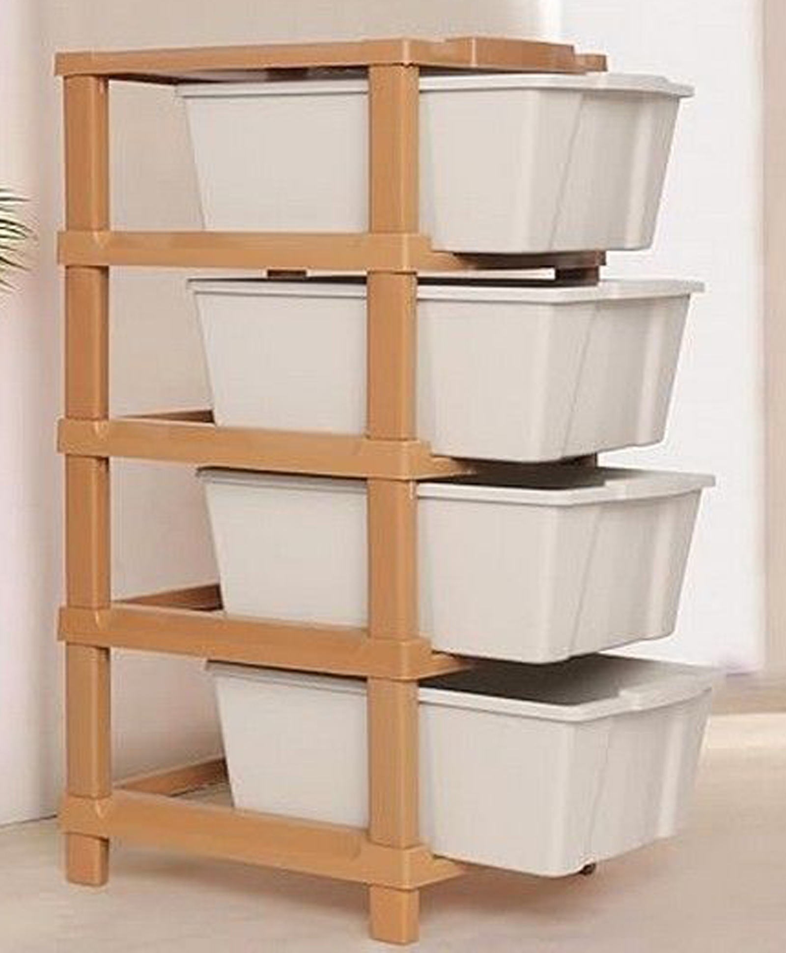 Rasvesh Modular Drawer Storage Organizer, Plastic Chest of Drawers , Multi-Layer Storage Drawer 4 layer, Cream and White.-image-32