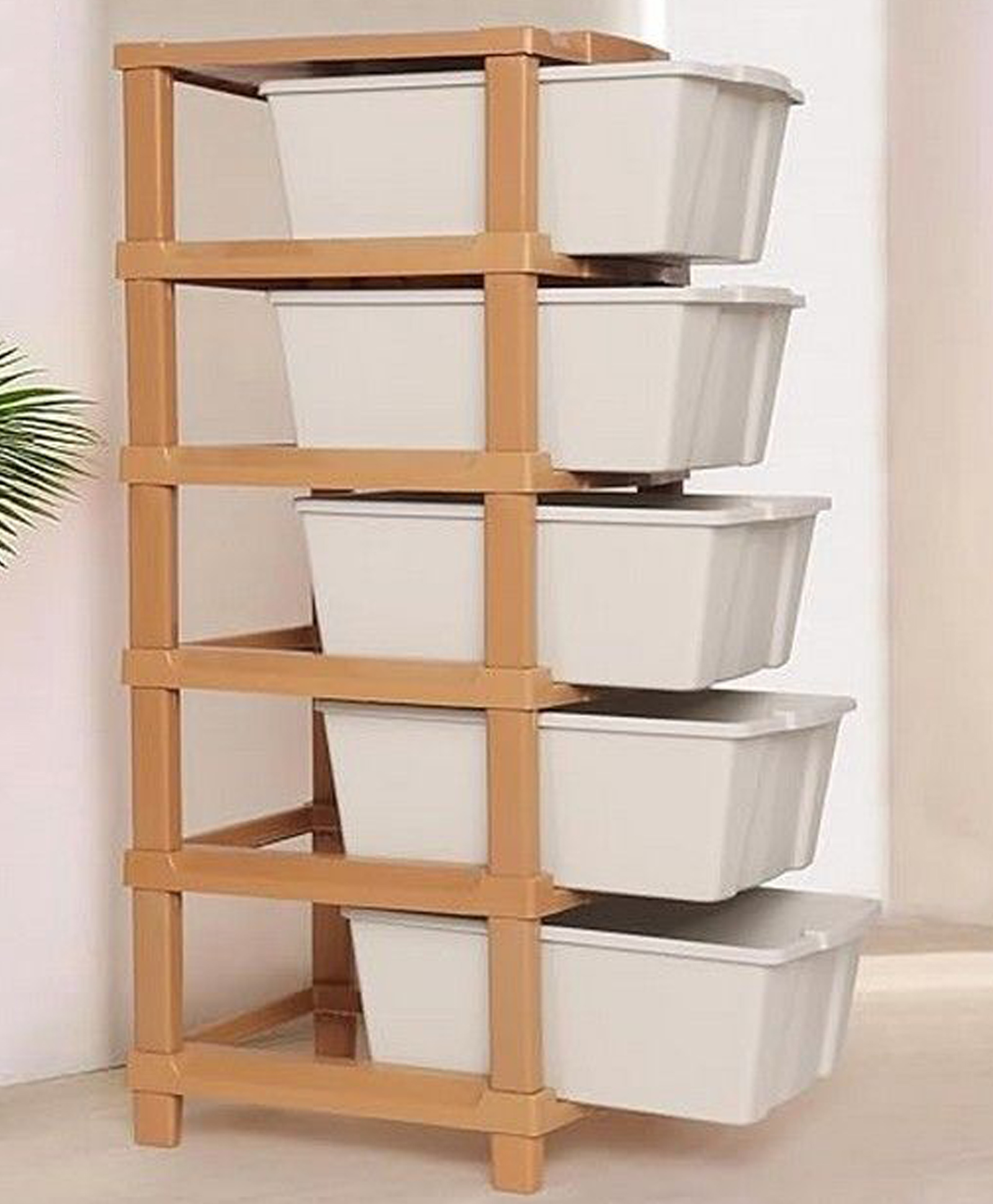 Rasvesh Modular Drawer Storage Organizer, Plastic Chest of Drawers , Multi-Layer Storage Drawer 5 layer, Cream and White.-image-33