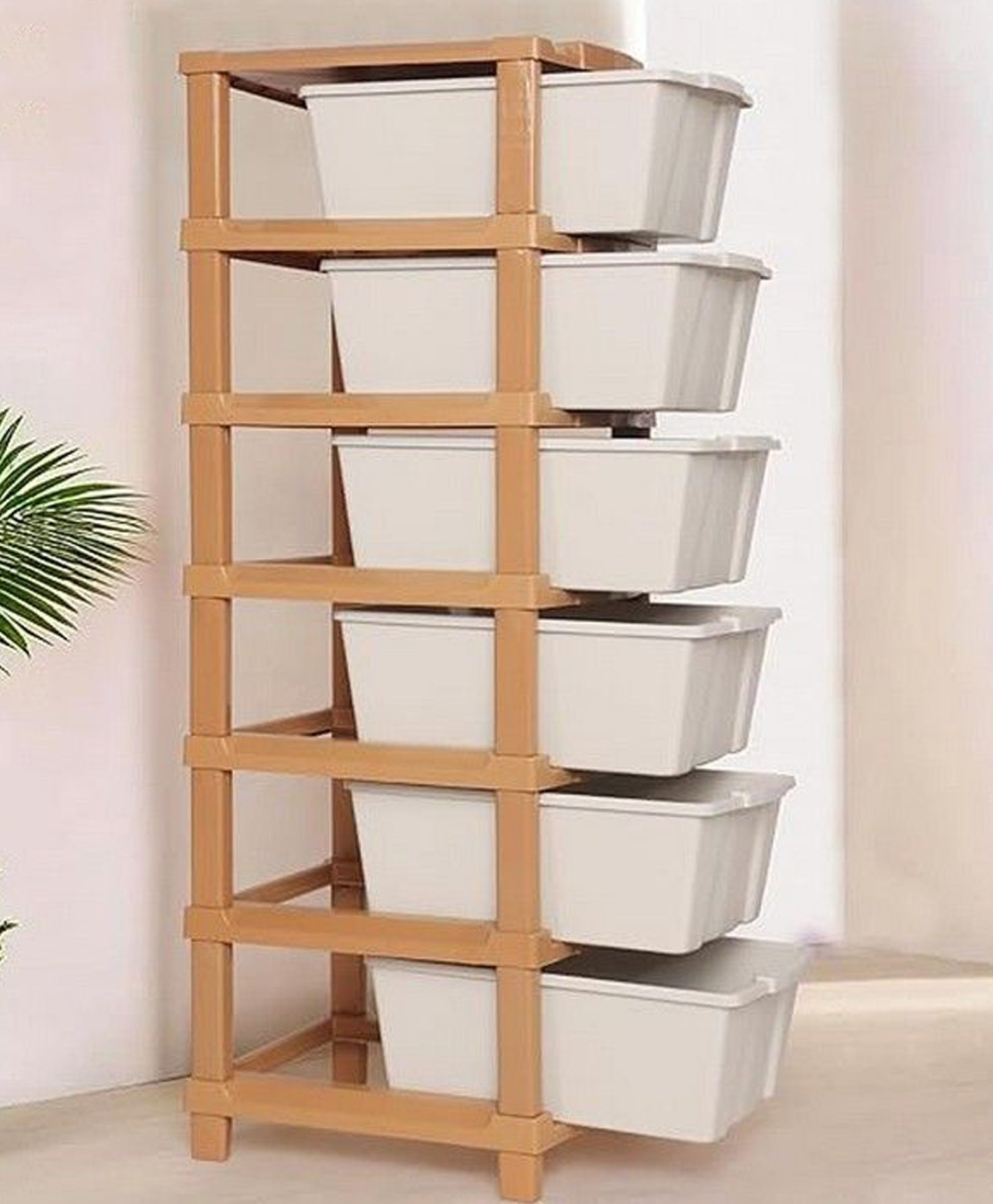 Rasvesh Modular Drawer Storage Organizer, Plastic Chest of Drawers , Multi-Layer Storage Drawer 6 layer, Cream and White.-image-34