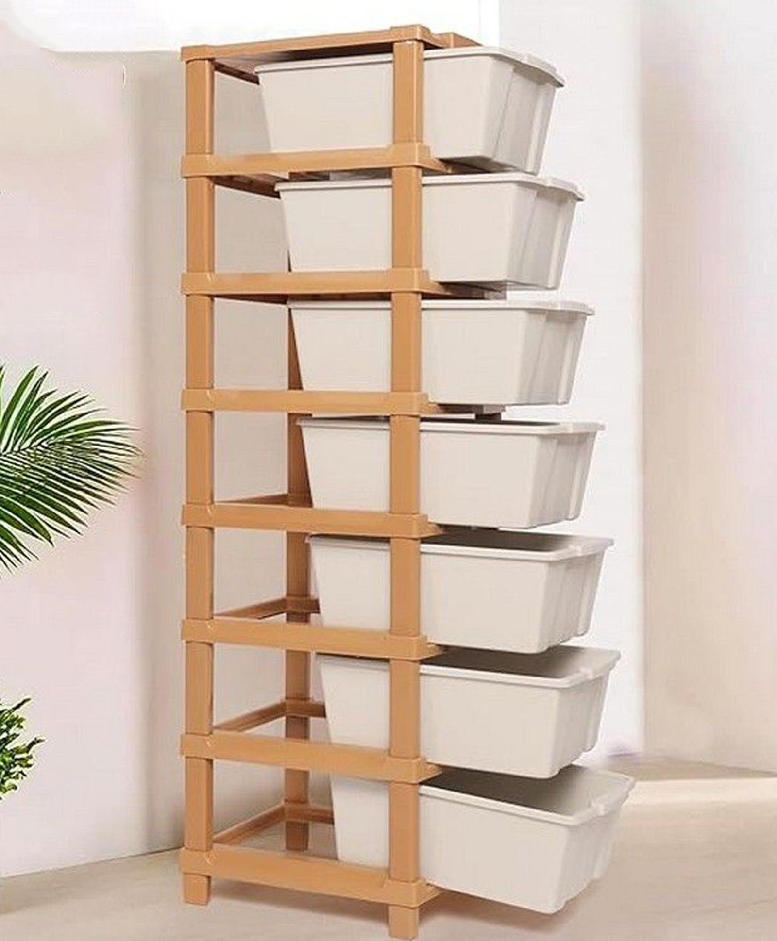 Rasvesh Modular Drawer Storage Organizer, Plastic Chest of Drawers , Multi-Layer Storage Drawer 7 layer, Cream and White.-image-35