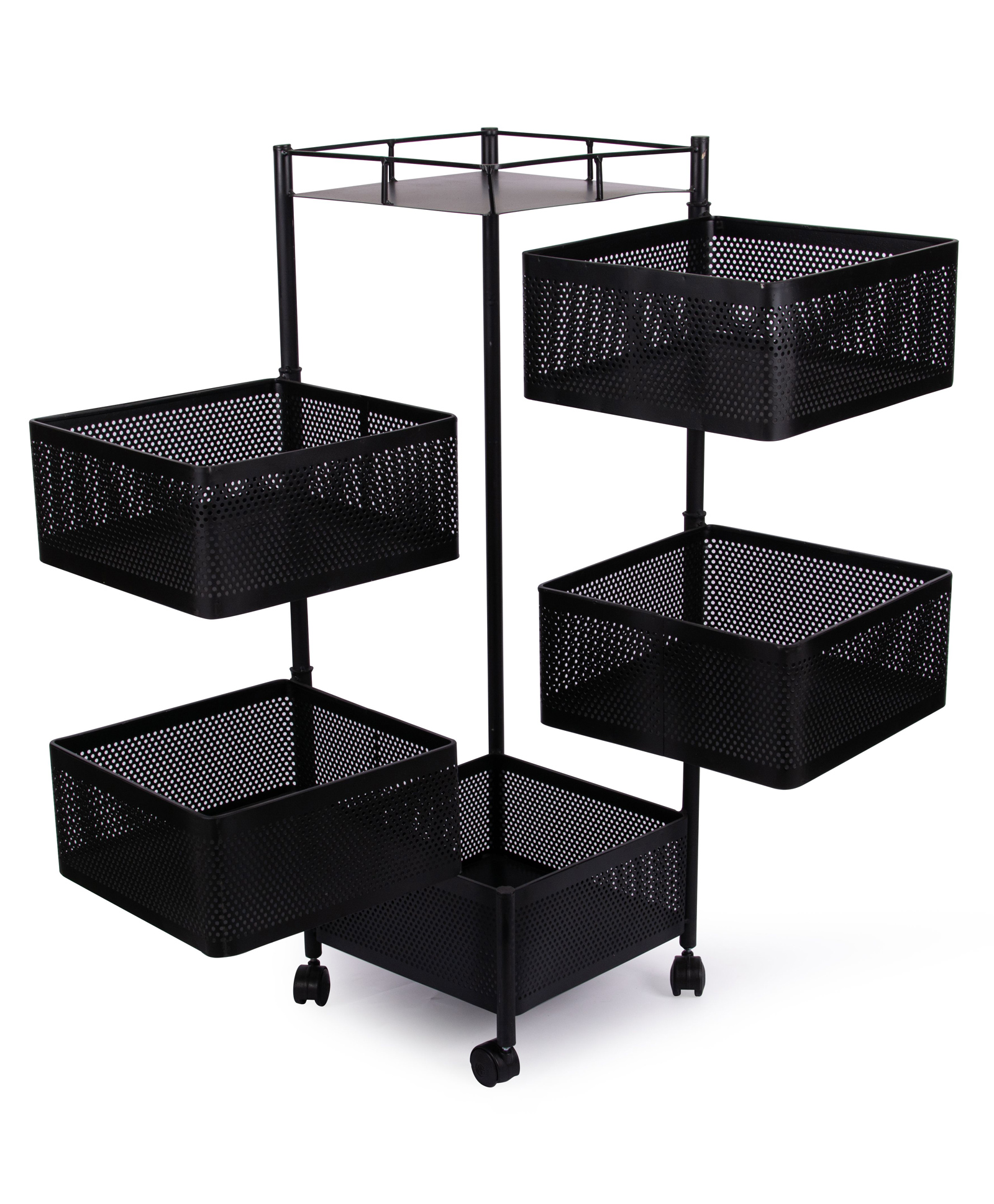 Rasvesh Multipurpose Storage Trolley, Kitchen Storage Rack, Revolving Vegetable Rack Square with Wheels , 5 layer black.