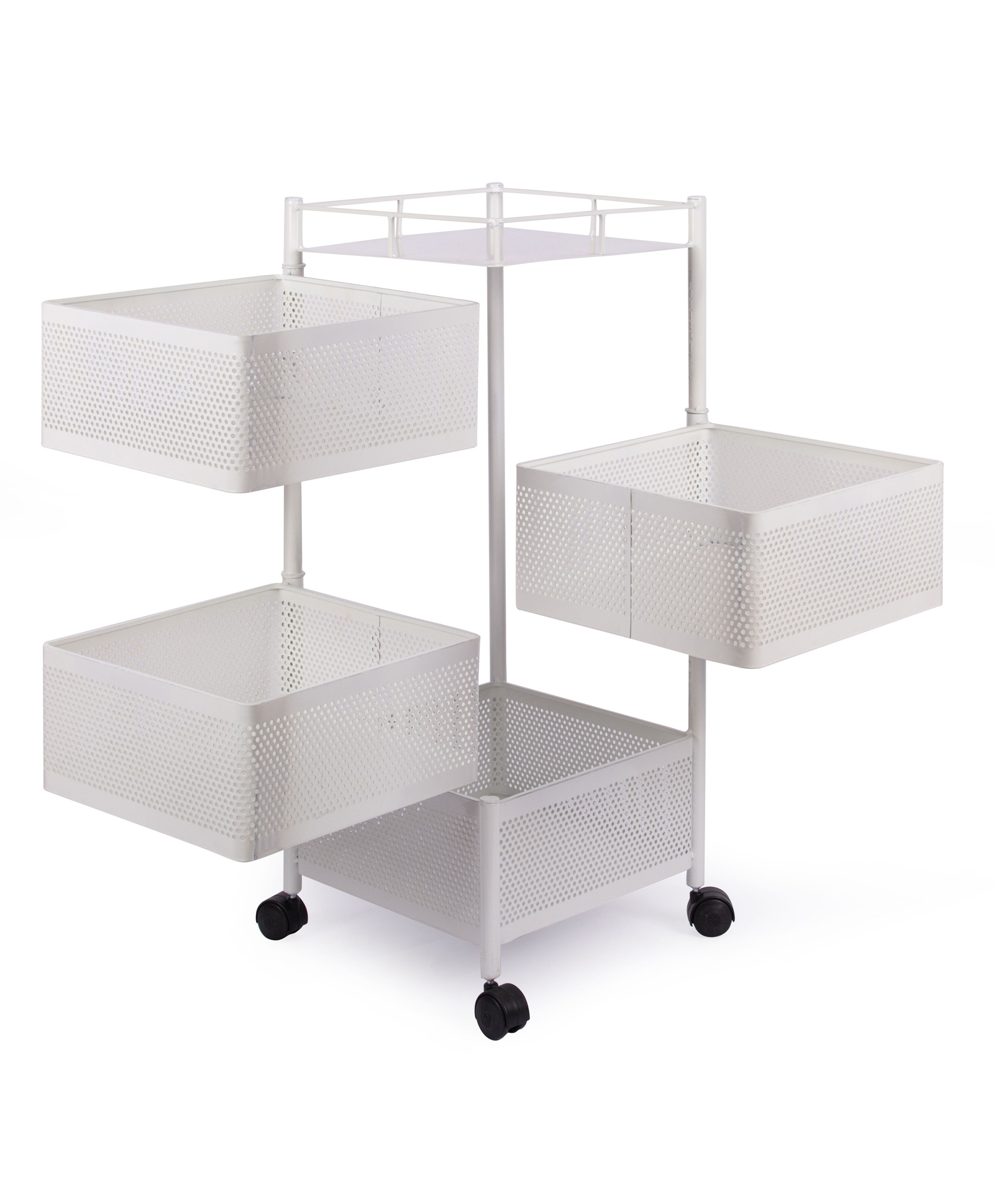 Rasvesh Kitchen Storage Rack | Revolving Vegetable Rack | Square Multipurpose Storage Trolley with Wheels 4 layer White-image-39