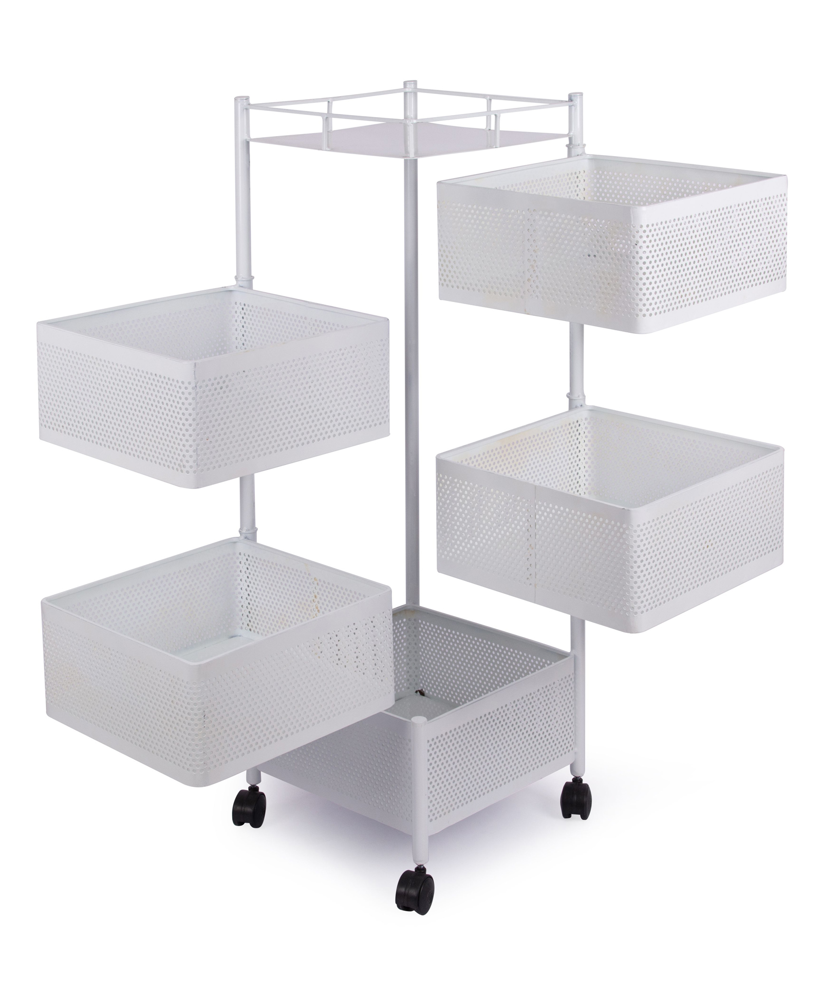 Rasvesh Kitchen Storage Rack | Revolving Vegetable Rack | Square Multipurpose Storage Trolley with Wheels 5 layer White-image-41