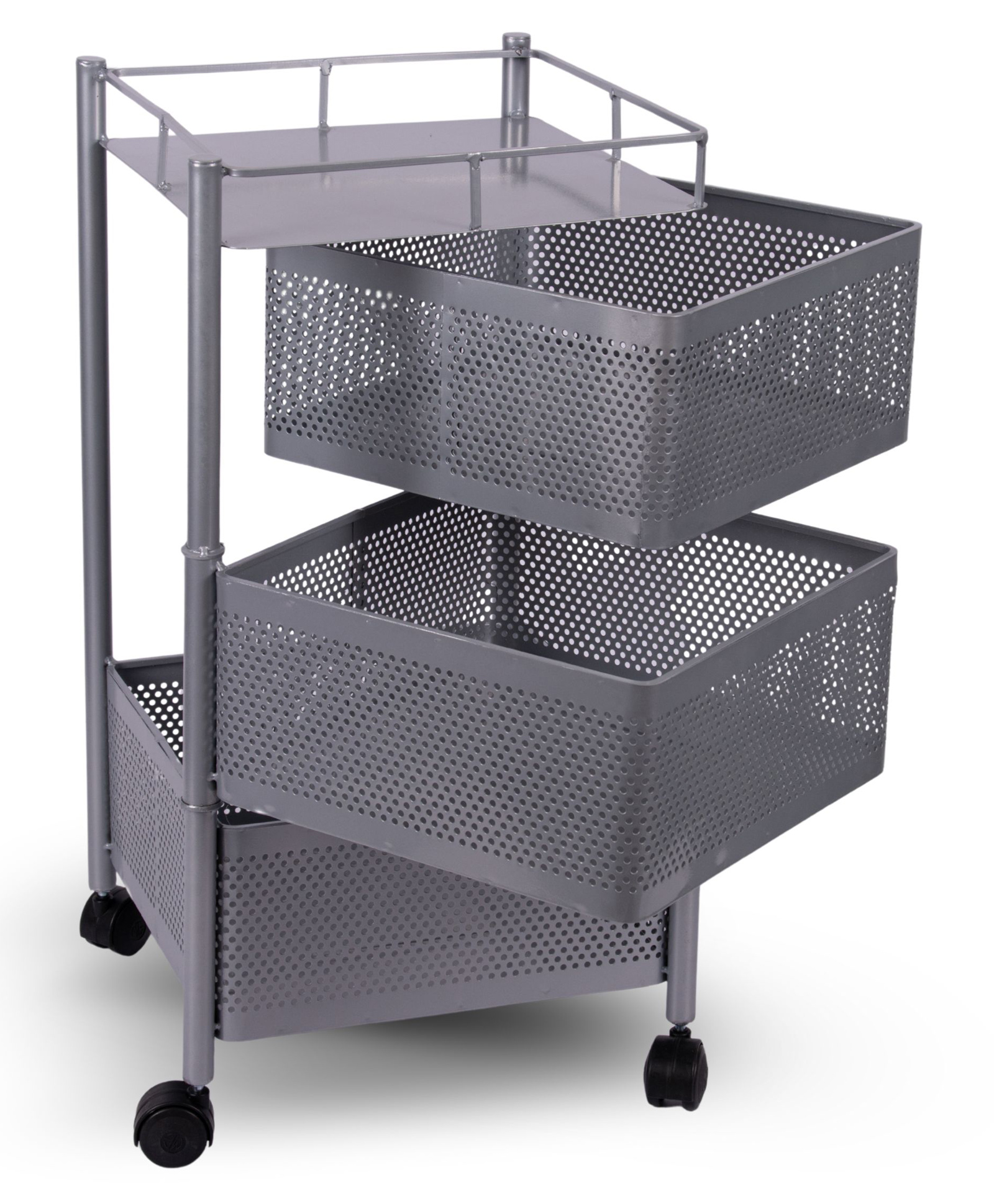 Rasvesh Kitchen Storage Rack | Revolving Vegetable Rack | Square Multipurpose Storage Trolley with Wheels 3 layer silver-image-40