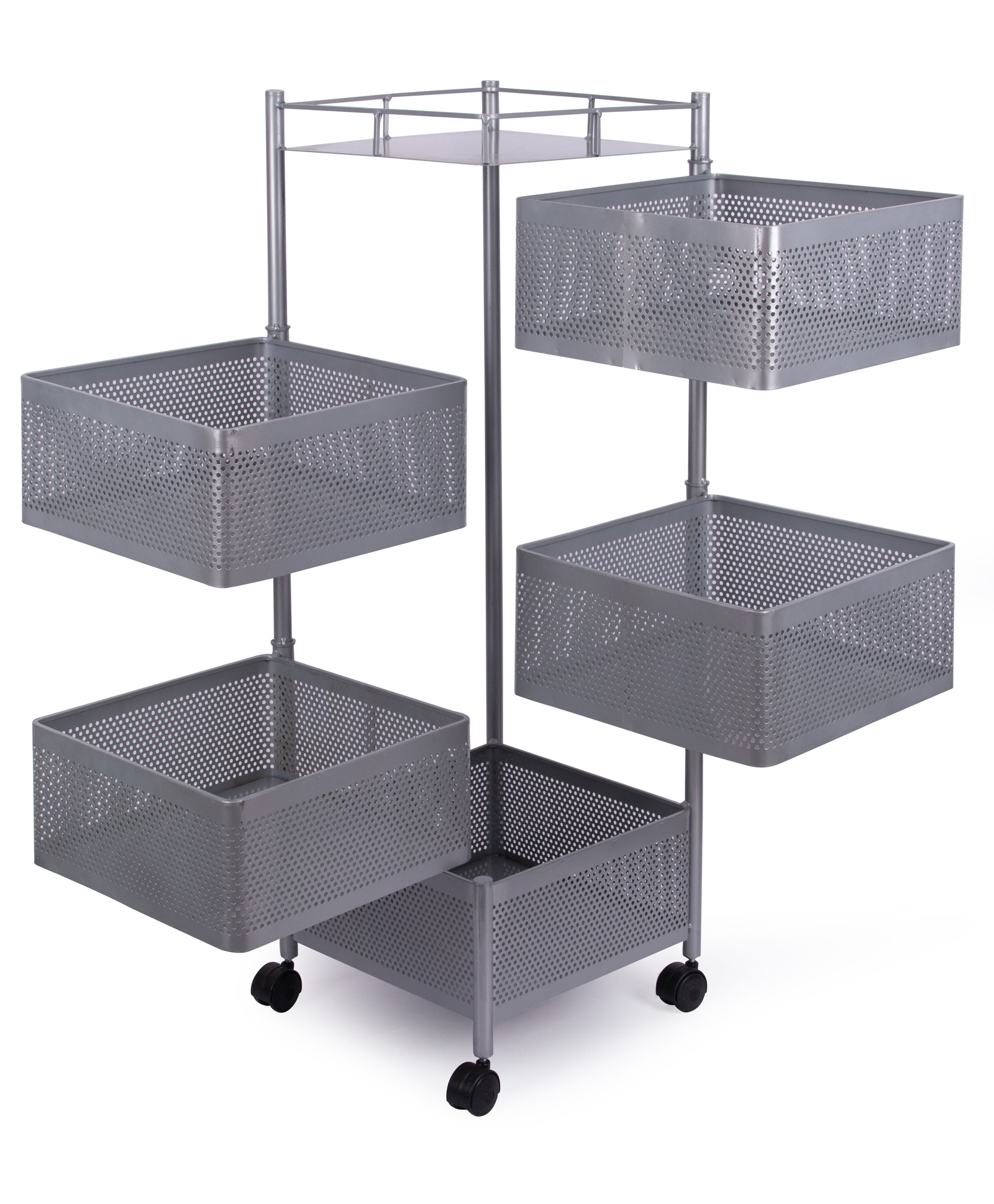 Rasvesh Kitchen Storage Rack | Revolving Vegetable Rack | Square Multipurpose Storage Trolley with Wheels 5 layer silver-image-2