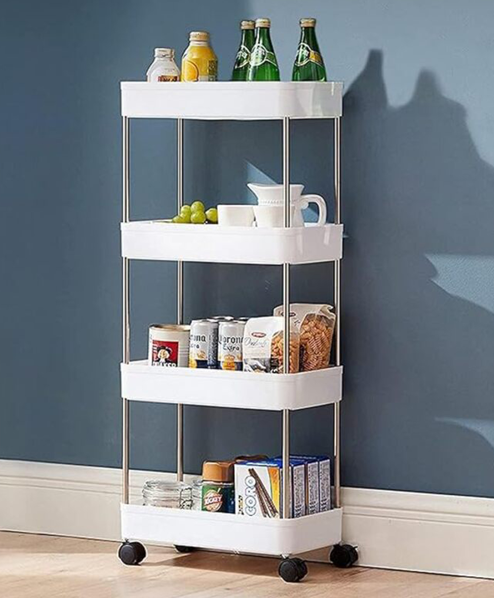 Rasvesh 5 Layer Mobile Storage Organizer Unbreakable Plastic Slim Rack with Wheels, White-image-37