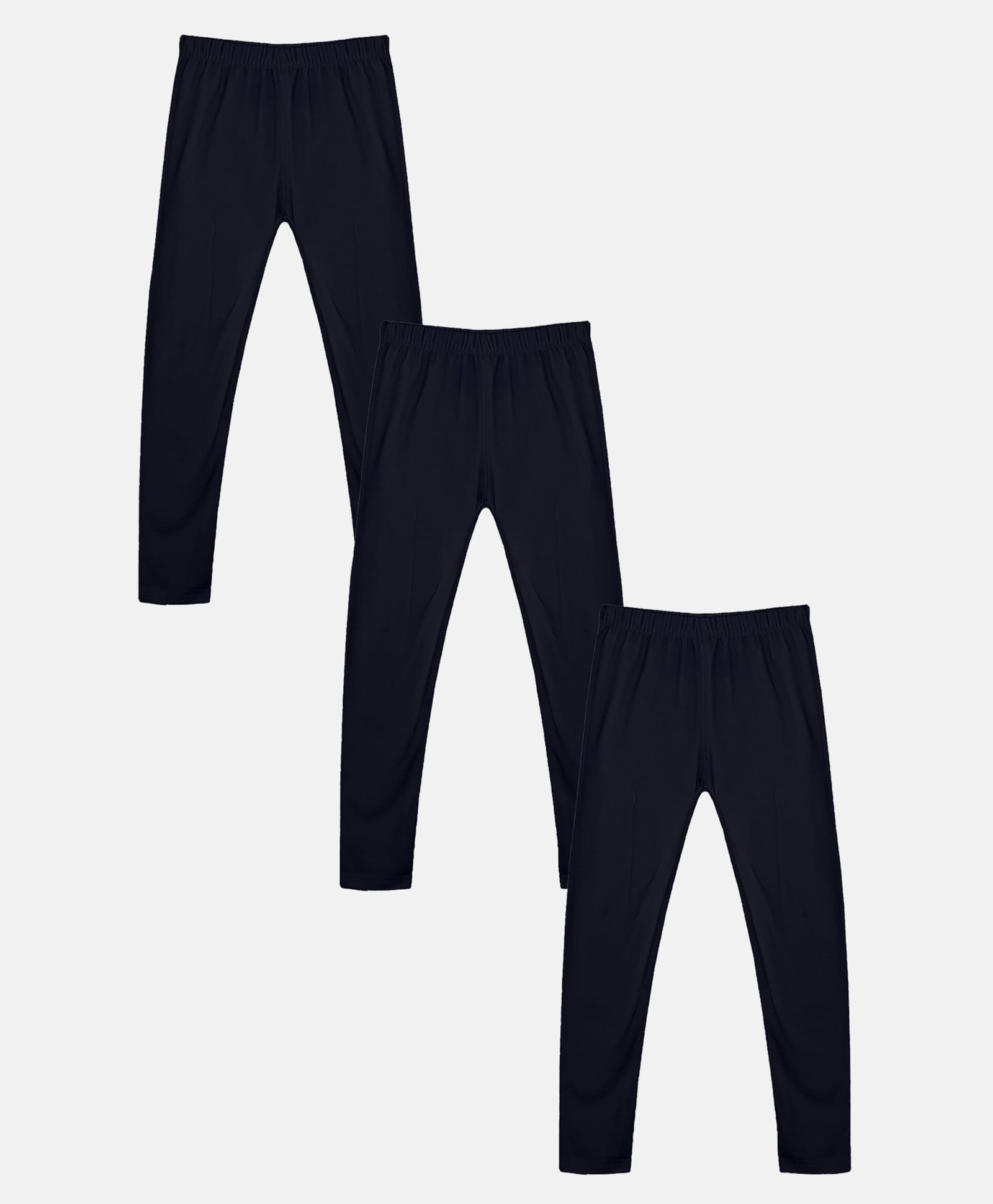 Kiddopanti Cotton Lycra Knit Pack Of 3 Solid Leggings - Black-picture-18
