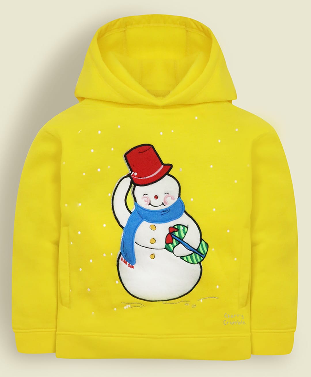 Cherry Crumble By Nitt Hyman Woven Full Sleeves Snowman Embroidered Hooded Winter Sweatshirt - Yellow-picture-25