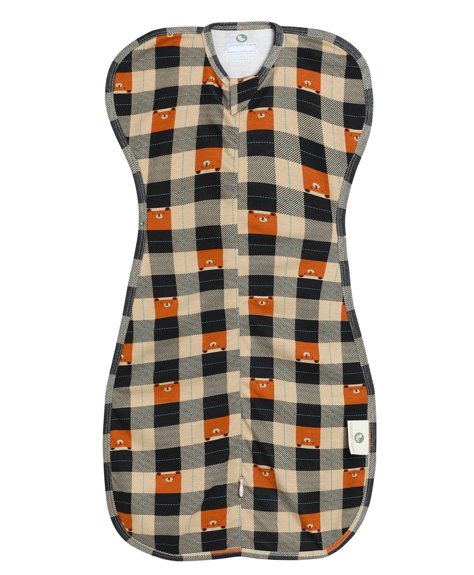 Cocoon Care Bamboo Cotton Knit Blackchecks Printed Arms Up Swaddle Sleeping Pod for Baby - Multicolor-image-14