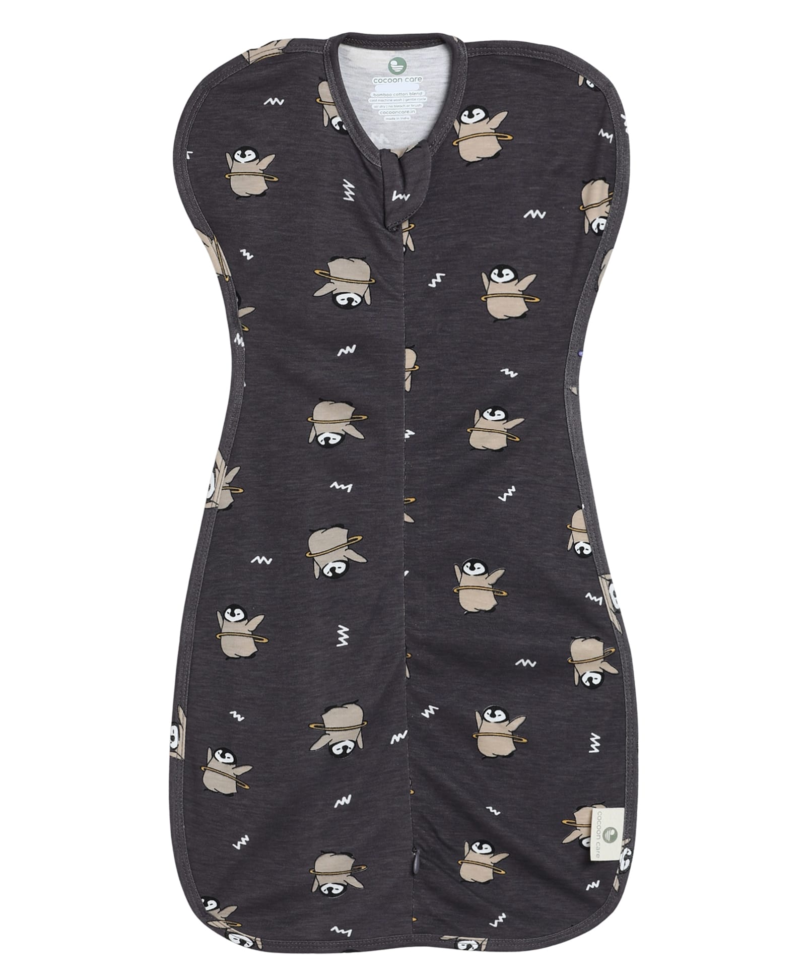 Cocoon Care Bamboo Cotton Knit Penguin Printed Arms Up Swaddle Sleeping Pod for Baby - Dark Grey-picture-49