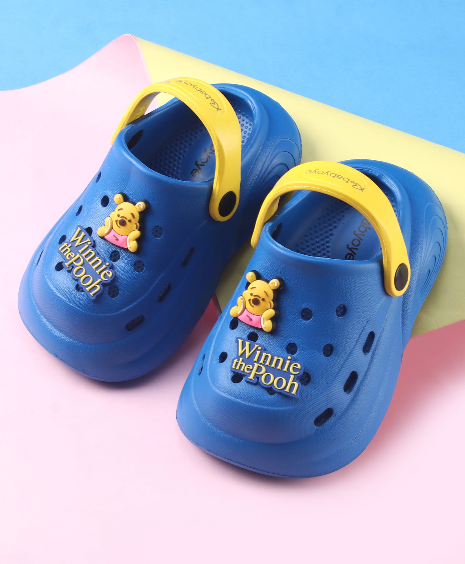 Babyoye Disney Back Strap Closure Clogs With Winnie The Pooh Applique - Blue & Yellow-image-21