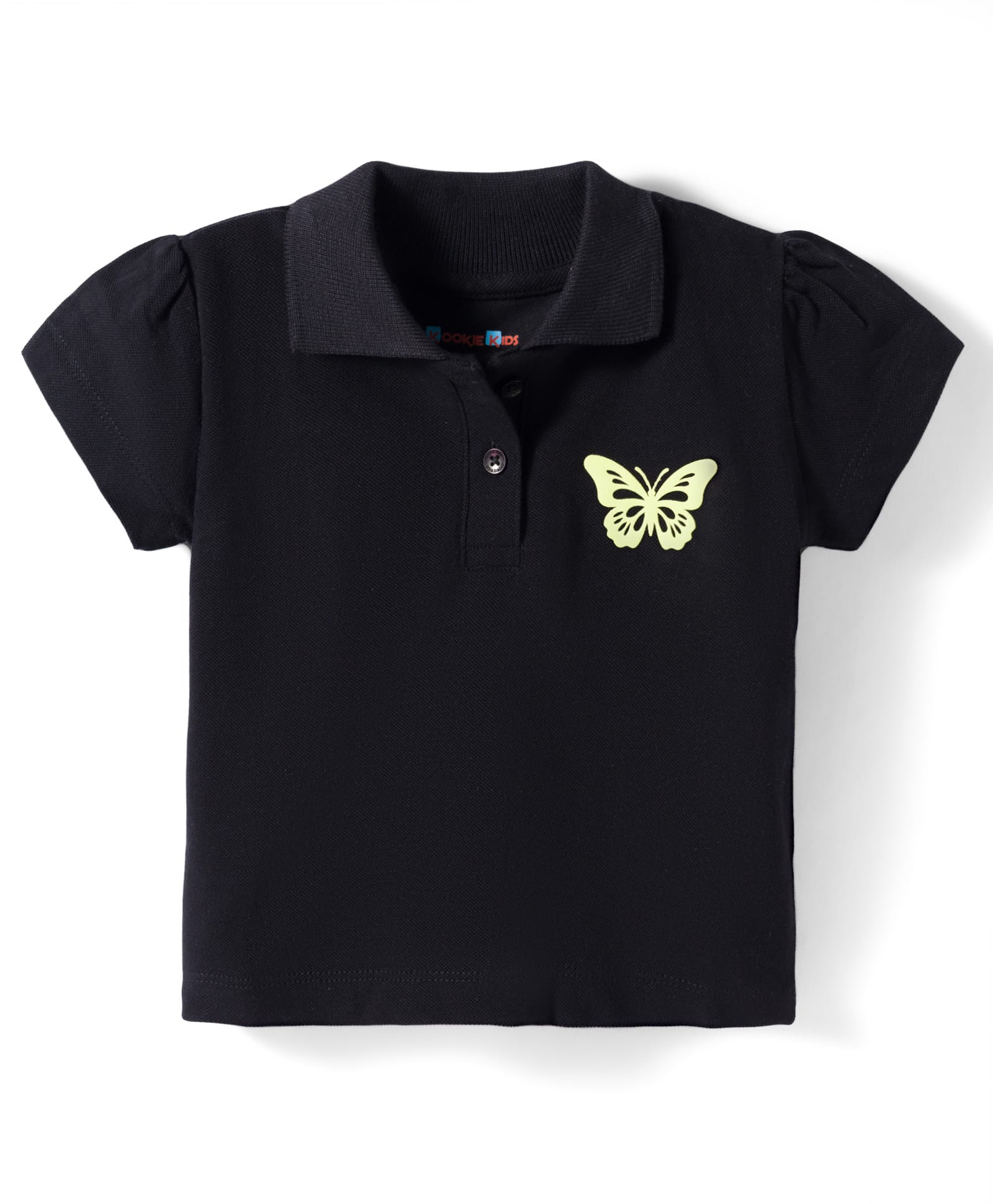 kookie kids india Kookie Kids Cotton Knit Solid Colour Polo T-Shirt with Butterfly Applique - Black-picture-35