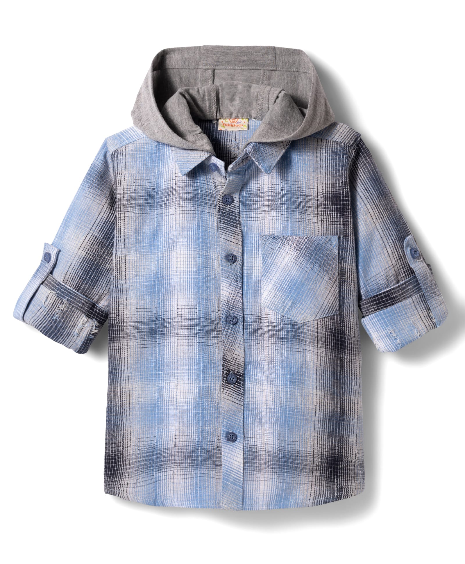 Rikidoos Cotton Woven Full Sleeves Hooded Checkered Shirt - Light Blue-picture-24